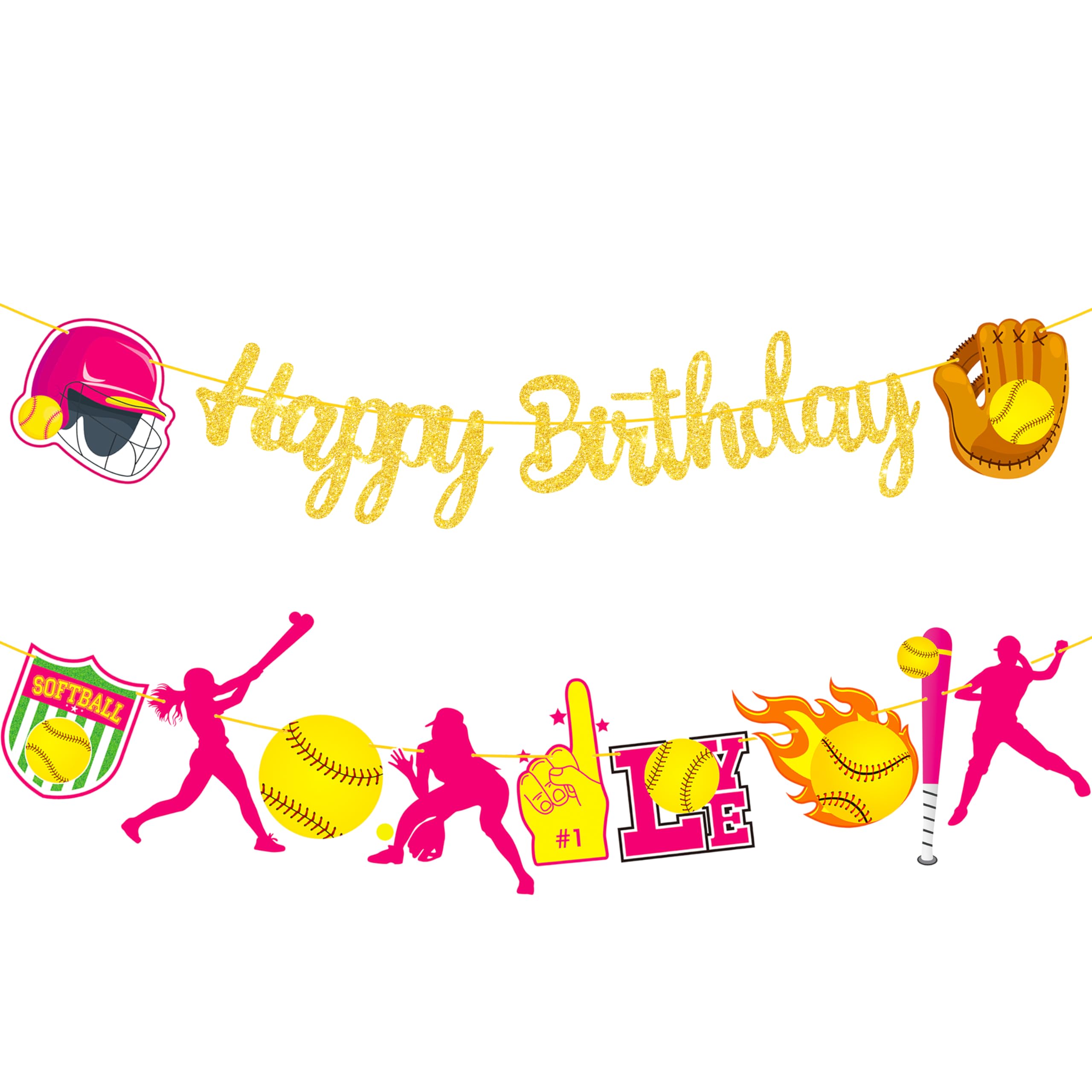 C L cooper lifeSoftball Birthday Banner Gold Glitter Softball Birthday Decorations for Fastpitch Baseball Sport Player Theme Party Decorations