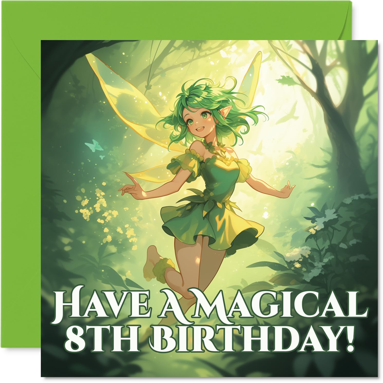 Cute Birthday Card - Sprinkle a Little Magic - Whimsical Fairy in an Enchanting Forest Scene - Bursting with Joyful Colour and Charm - 145mm Square, Envelope Included