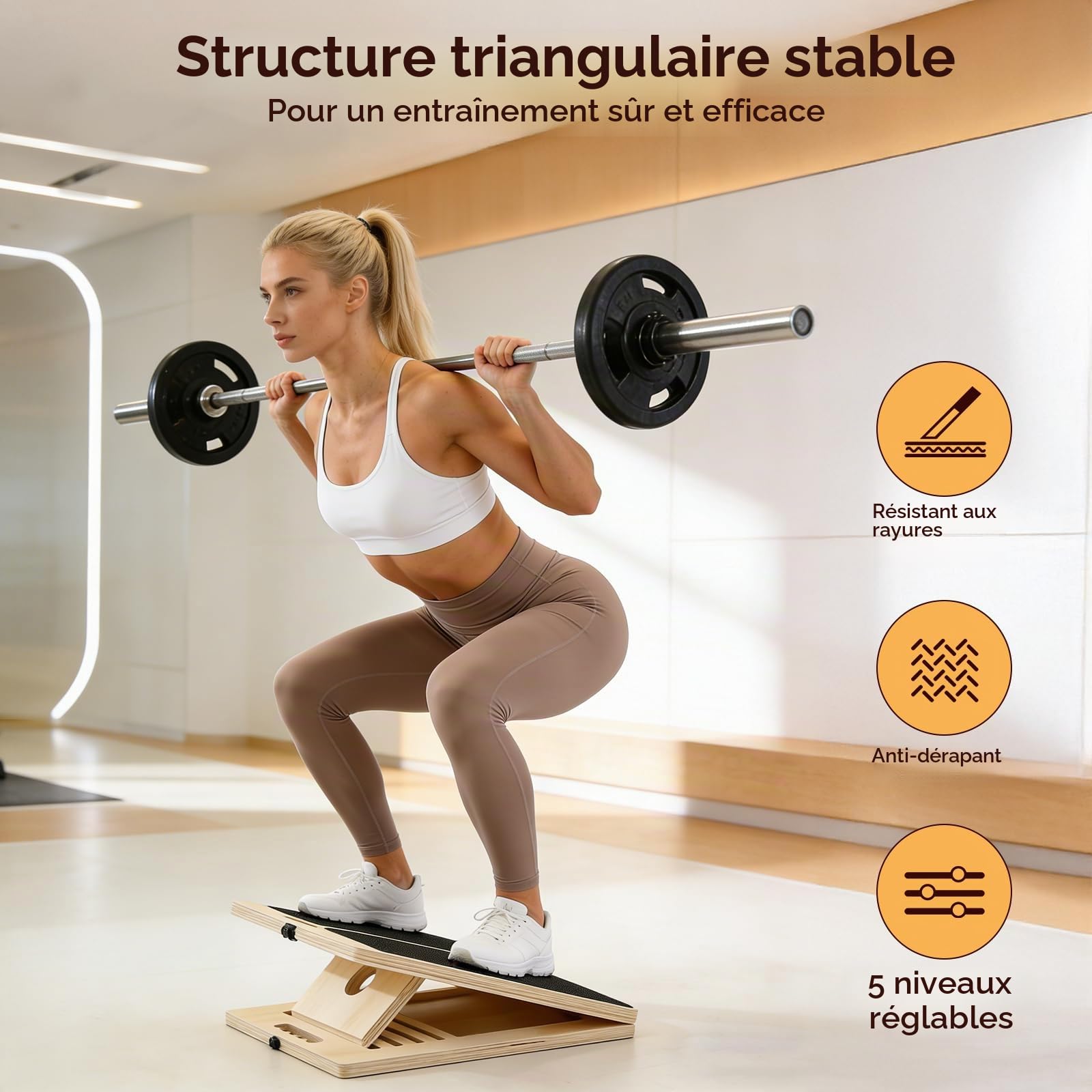 Planche Inclinée, Slant Board en Bois avec 5 Angles Réglables, Plan Incliné pour étirement des Mollets, équipement de Fitness Portable pour Exercice, Squats, Étirer Les Mollets