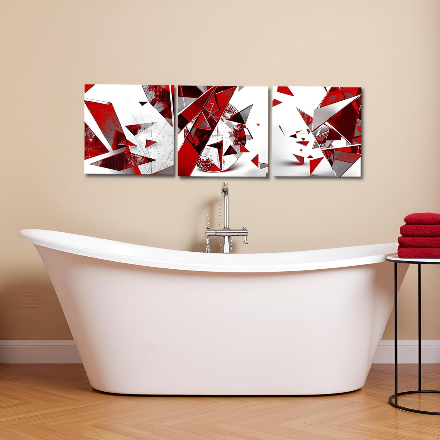 RyounoArt Red Bathroom Wall Decor Modern Red Abstract Art Wall Decor Geometric Pictures Framed 12 * 12 inch*3pcs
