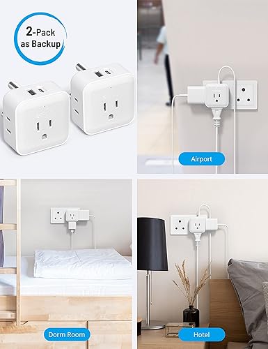 Miniatura 6 de TROND Adaptador de corriente para Sudáfrica, paquete de 2  Adaptador de enchufe de viaje de Estados Unidos a Sudáfrica con 4 tomacorrientes, 2 USB