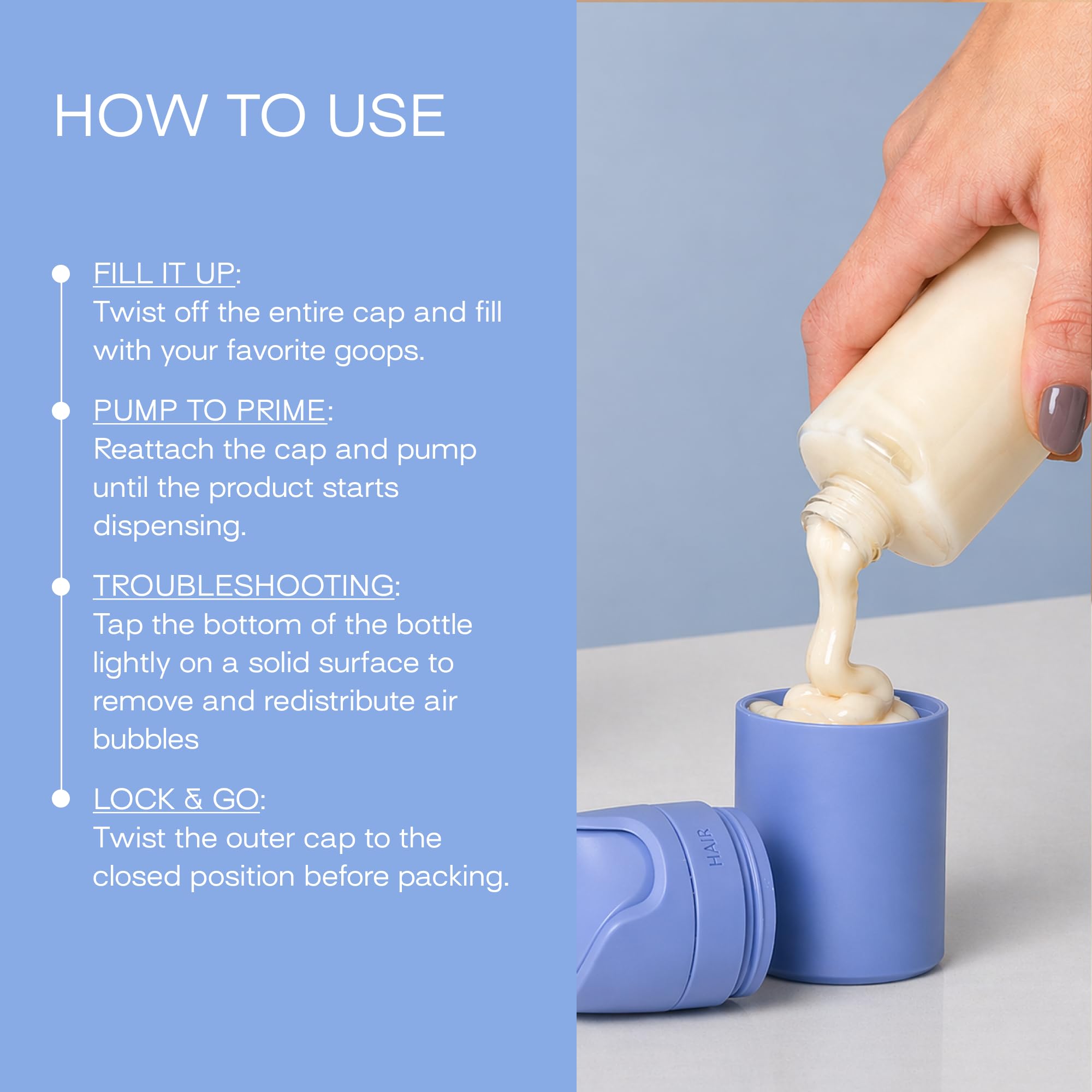 RIES Refillable Travel Toiletry Bottles with Airless Pump