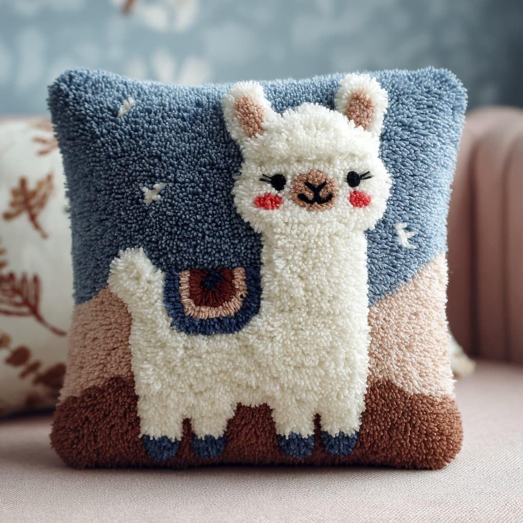 WallustrioaW Latch Hook Cushion Kits,Animal Alpaca