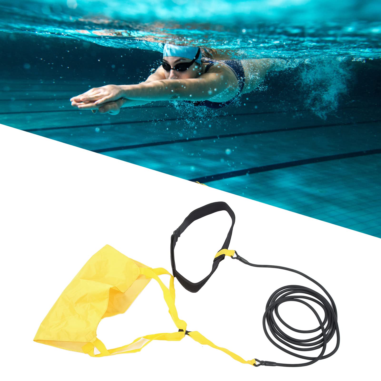 Paracaídas de Natación Cinturones de Entrenamiento de Natación Impermeables Ajustables con Paracaídas de Resistencia para un Ejercicio Eficiente para Todas las Edades Látex Natural + Neopreno +