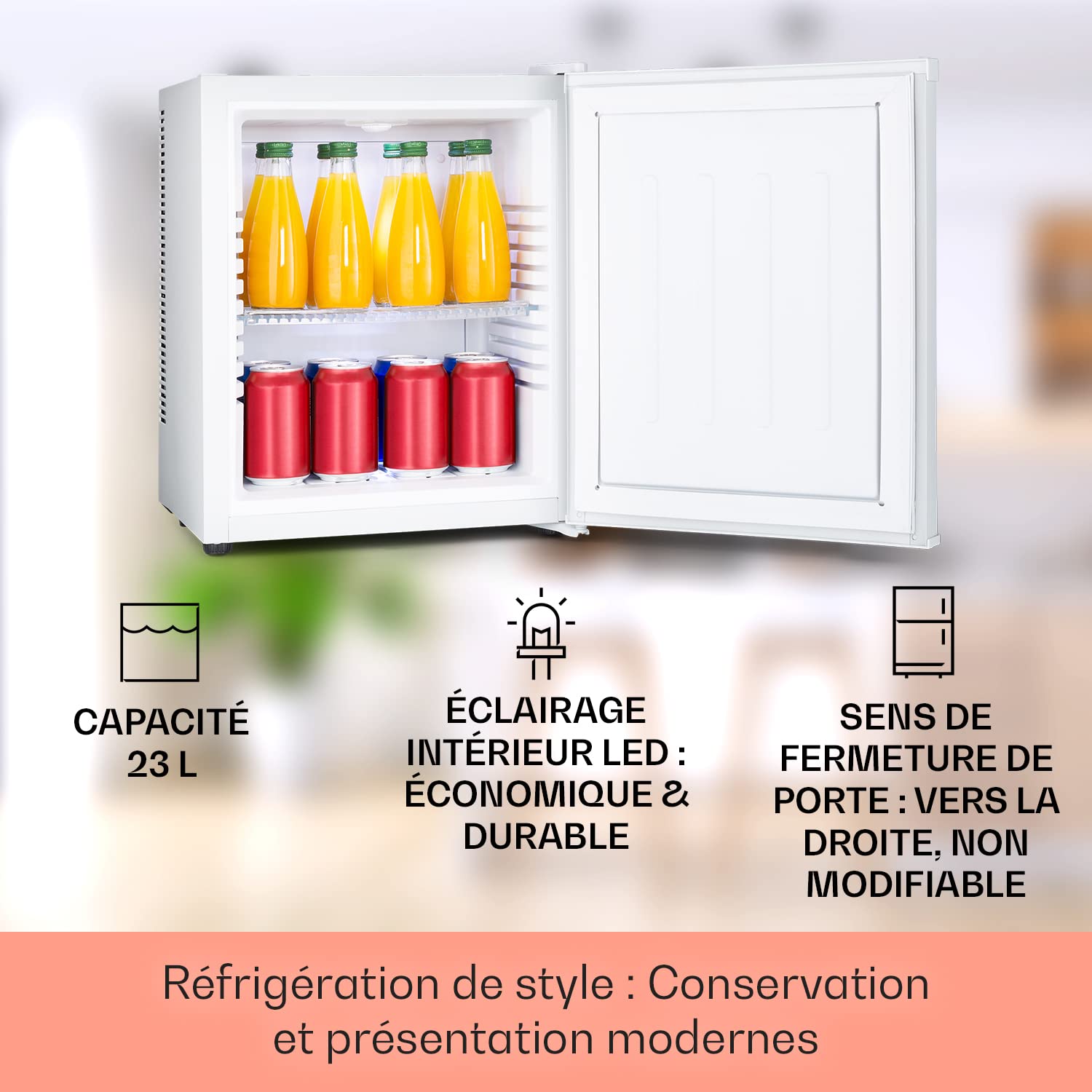 Mini Frigo Klarstein 13L - Silencieux Thermoélectrique 5-15°C - Chambre, Bureau, Cosmétiques, Boissons - Éclairage LED