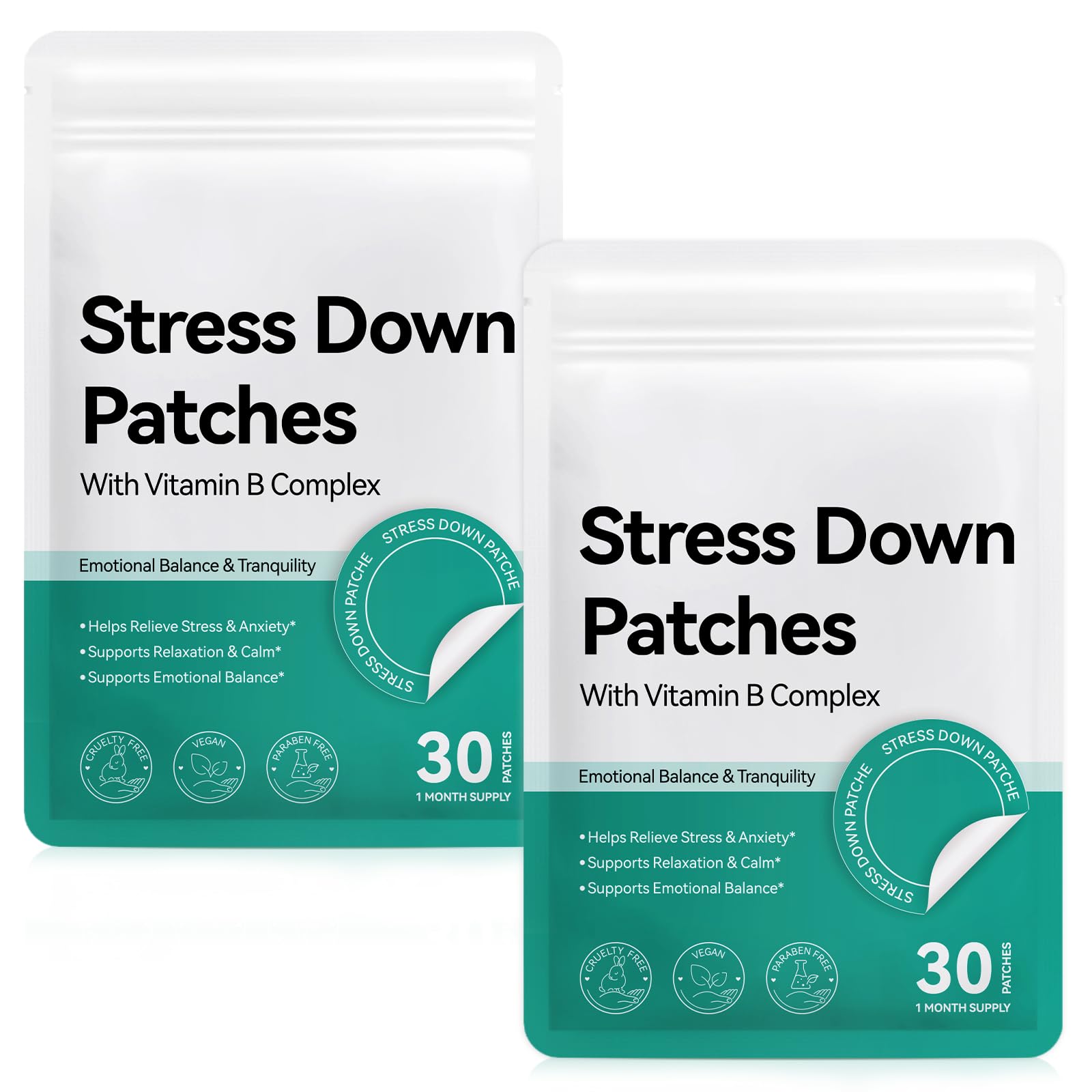 Stress Down Patches | 2 X 30 Patches Support Du Stress Et De L'Anxiété | Formule Botanique À Base De Plantes, Autocollants Calmants D'Humeur, Patch De Soulagement De L'Anxiété Pour Hommes Et Femmes