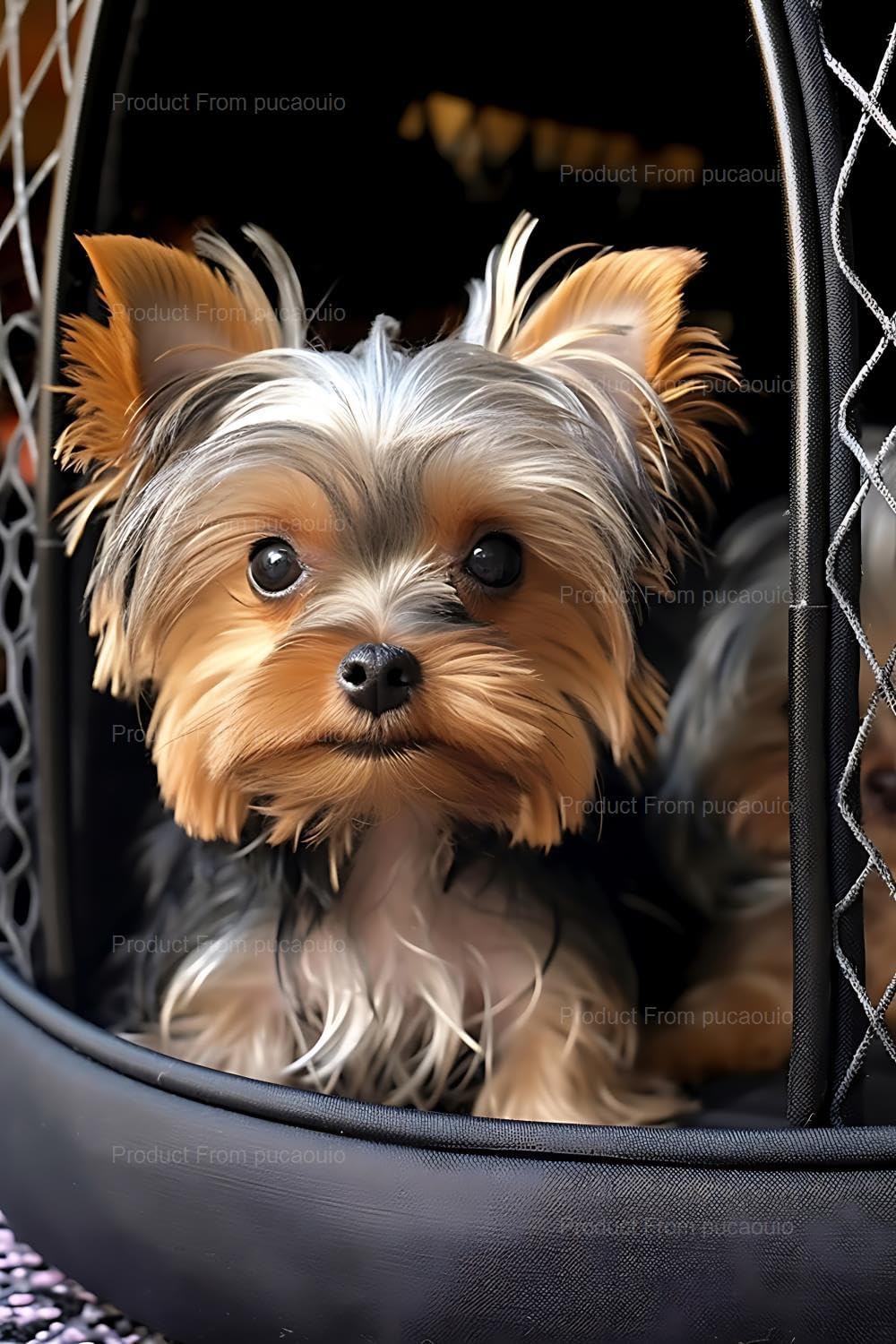 pucaouio 5D Animal Dog Yorkie Diamond Painting Kits, Two Yorkie Puppies in Leather Bag Art for Adults Kids, Full Drill Round Gem Art Home Wall Decor Gifts 20x24 inch
