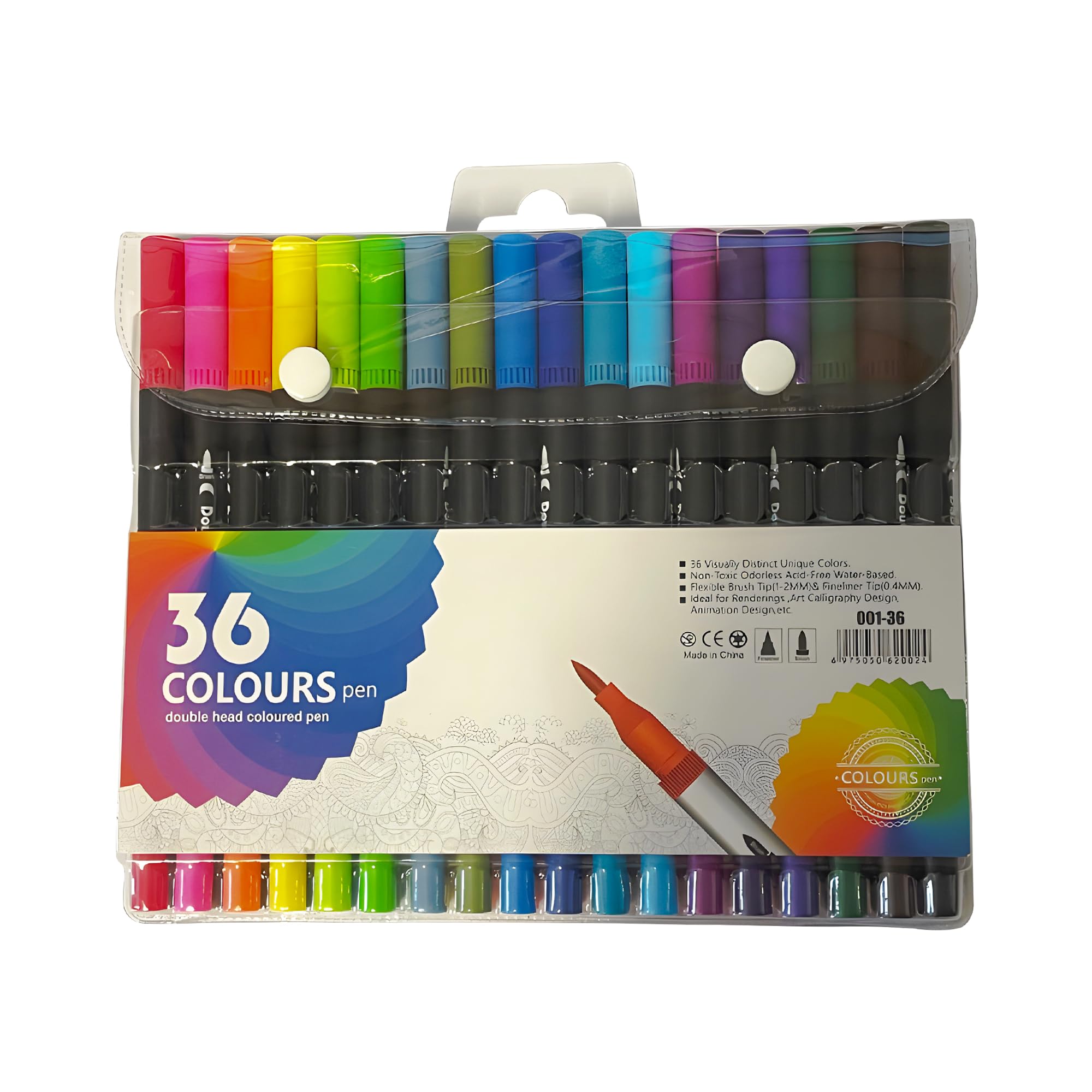 FATASH 36 PCs Dual Tip Brush Colouring Pens Set, 1 count (Pack of 36)