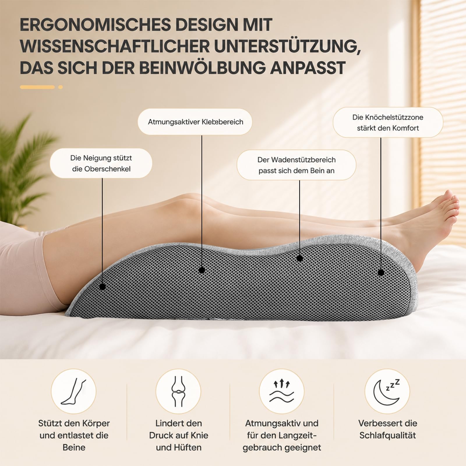 Cuscino Alza Gambe Sollevate Ergonomico per Dormire, Cuscino Gambe Circolazione Multifunzione Schienale e Seduta, Cuscino Ginocchia per Dormire, Vene Varicose, Fodera Sfoderabile Traspirante, Grigio