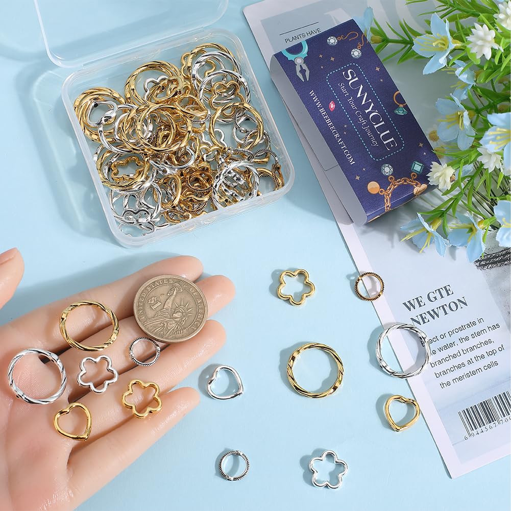 SUNNYCLUE 1 Box 96Pcs Hollow Flower Bead Frame Charm Gold Alloy Round Beading Frame Sliver Bulk Tibetan Metal Heart Spacer Beads for Jewelry Making Supplies DIY Crafts Bracelets Necklace Women - Image 3