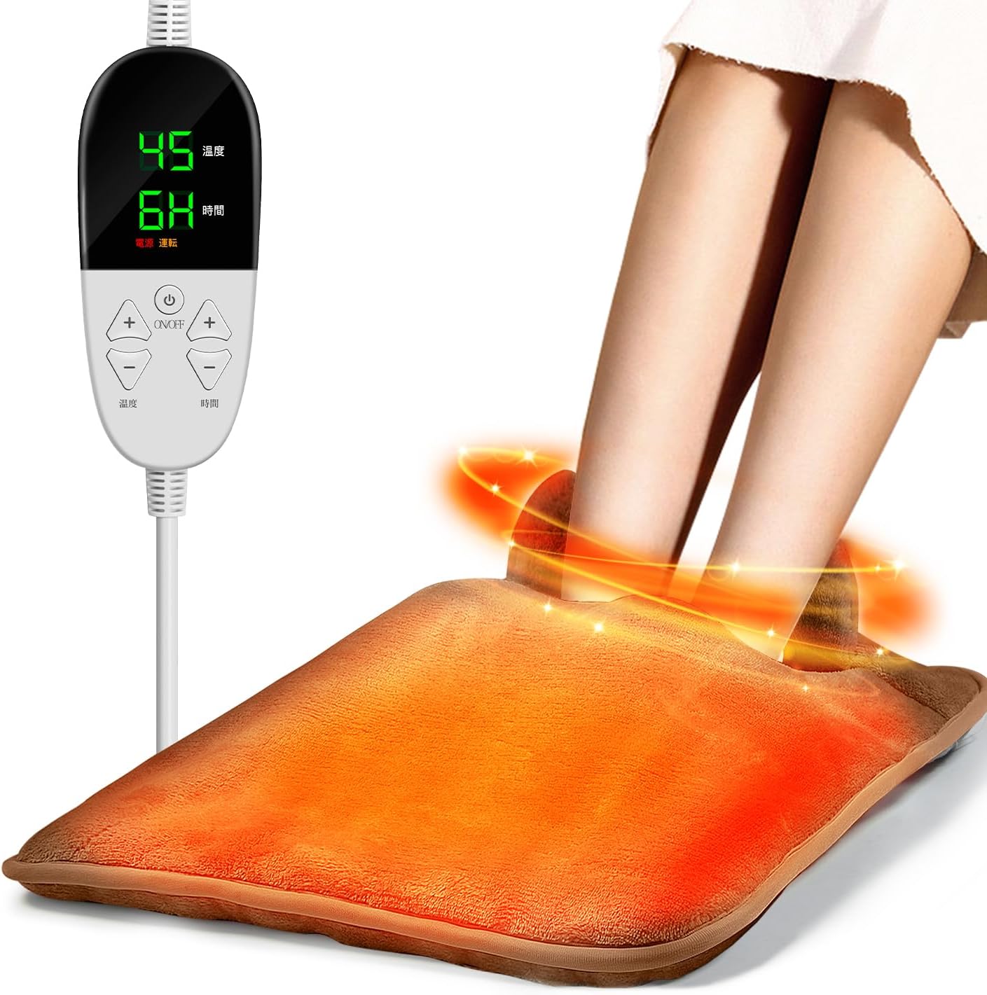Sumeriy 電気足温器 フットウォーマー ネコ耳デザイン 45*45cm 大きいサイズ 足温器 70°Cまで ホットフットヒーター 過熱保護 タイマー機能 足元暖房 男女兼用 手両足用 安全 暖房費節約 省エネ 洗濯可丸洗い PSE認証済み お家オフィス 勉強用 電気ホットマット日本語取扱説明書 (ブラウン)