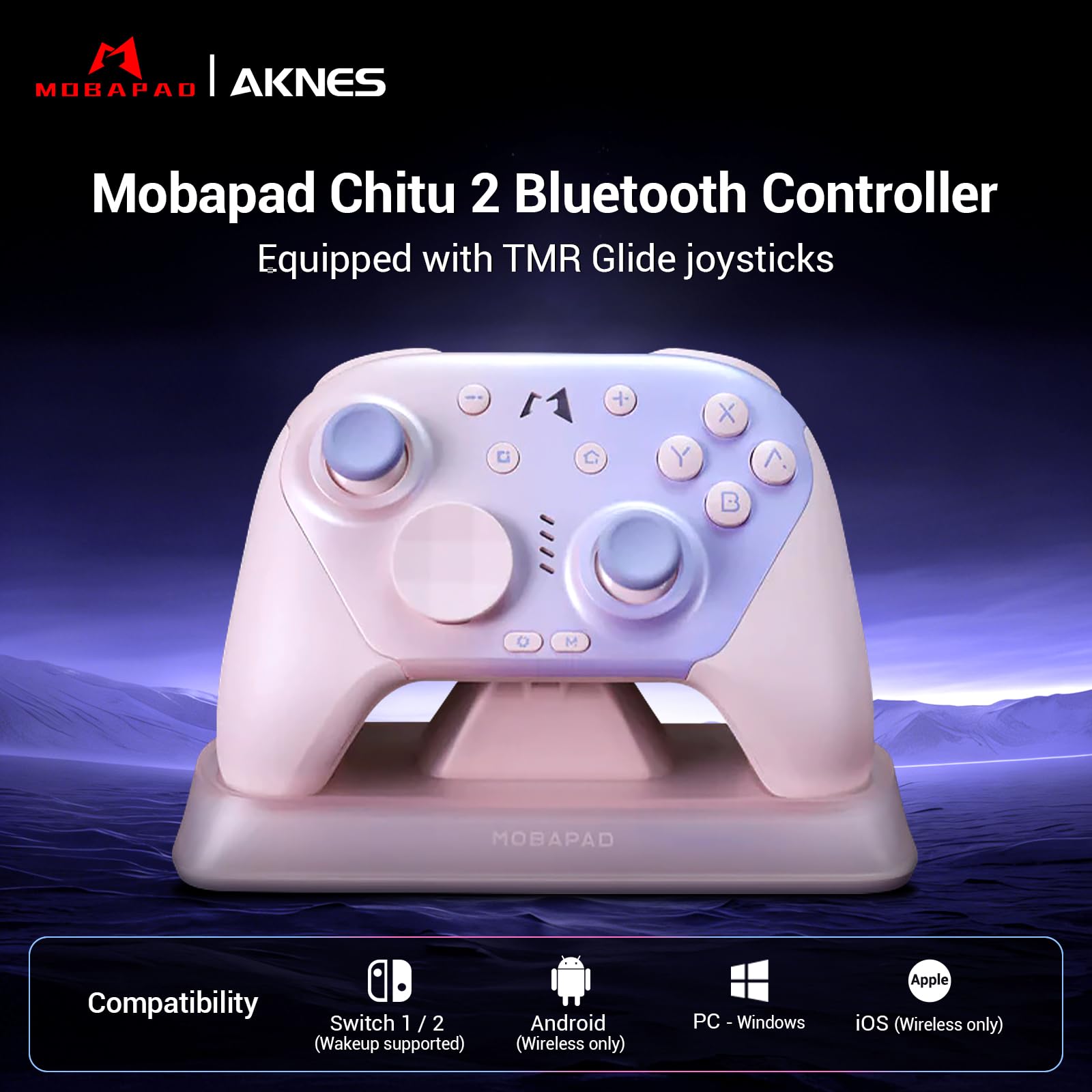 AKNES MOBAPAD CHITU 2 HD Controller für Switch/PC/Android/iOS (Pink) | TMR Glide Joysticks, Mechanische Tasten, HD Rumble, NFC, 6-Achsen, RGB-Dock, Programmierbare Rücktasten