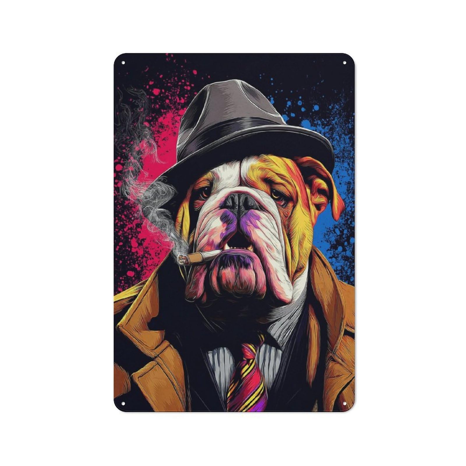 Junmoney Stylish Bulldog In Fedora And Suit Understated Decorative Metal Sign 30X20cm Featuring Study Room Decor For Workspace, Cafe, Shop Or Desk Area