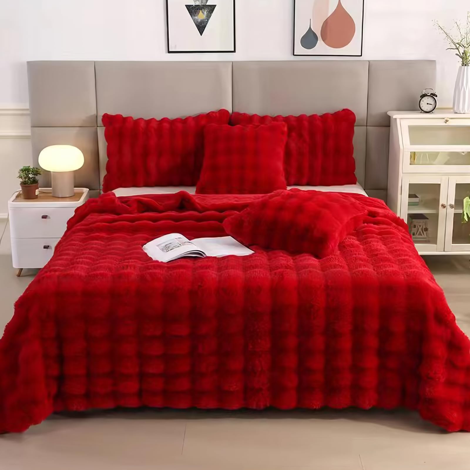 Ergocar Coperta, Coperta in Pelliccia di Coniglio Finta, Reversibile Coperta Soffice e Accogliente, Coperta da Divano Morbida, Coperta Decorativa, per Divano, Letto, Viaggi