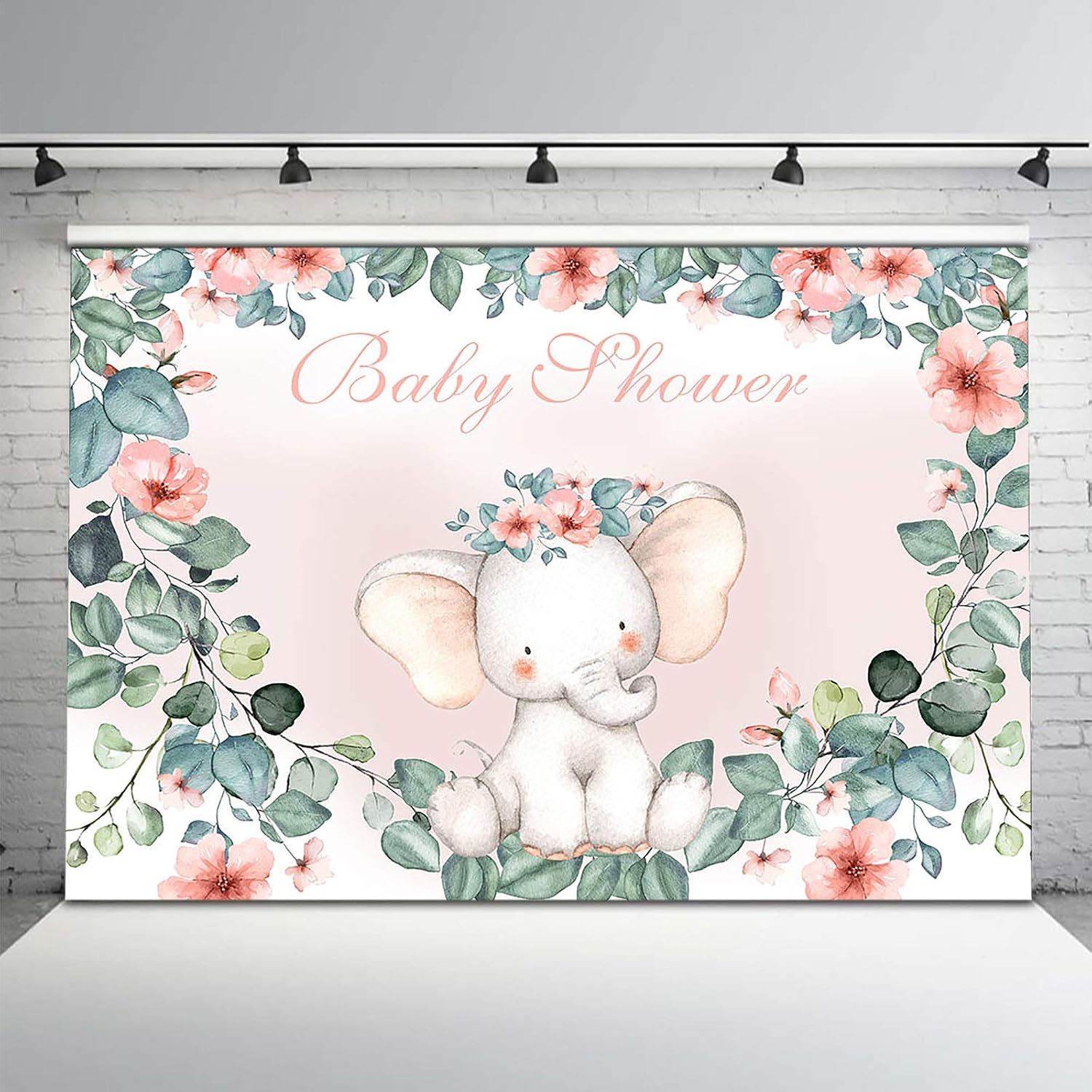 Avezano Pink Elephant Baby Shower Backdrop Bundle Watercolor Baby Elephant Gender Neutral Background Eucalyptus Girl Elephant Baby Shower Backdrops Decorations (5x3)