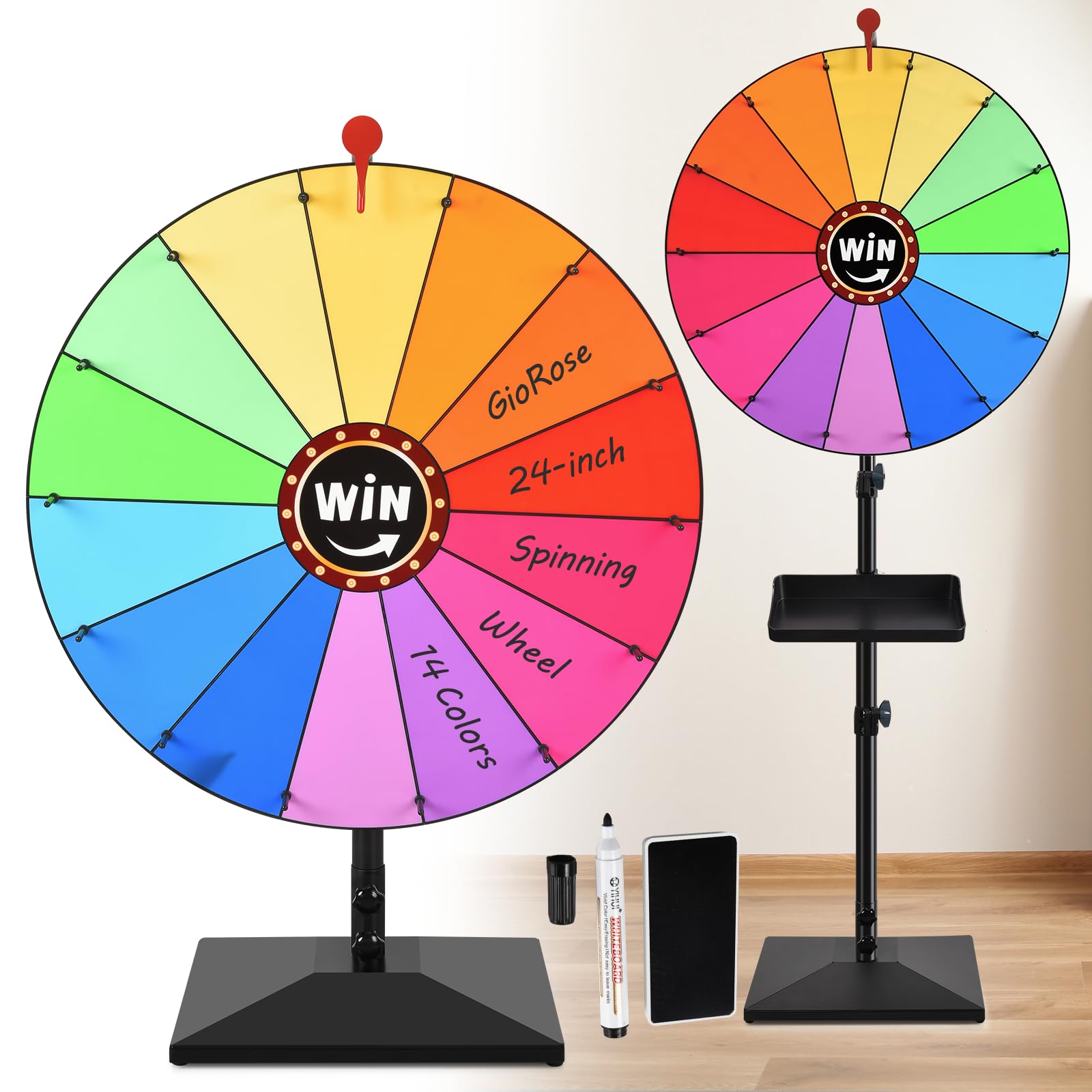 GioRose 24-inch Wheel Spinner, Adjustable Height Desktop & Floor Stand Spinning Prize Whe…