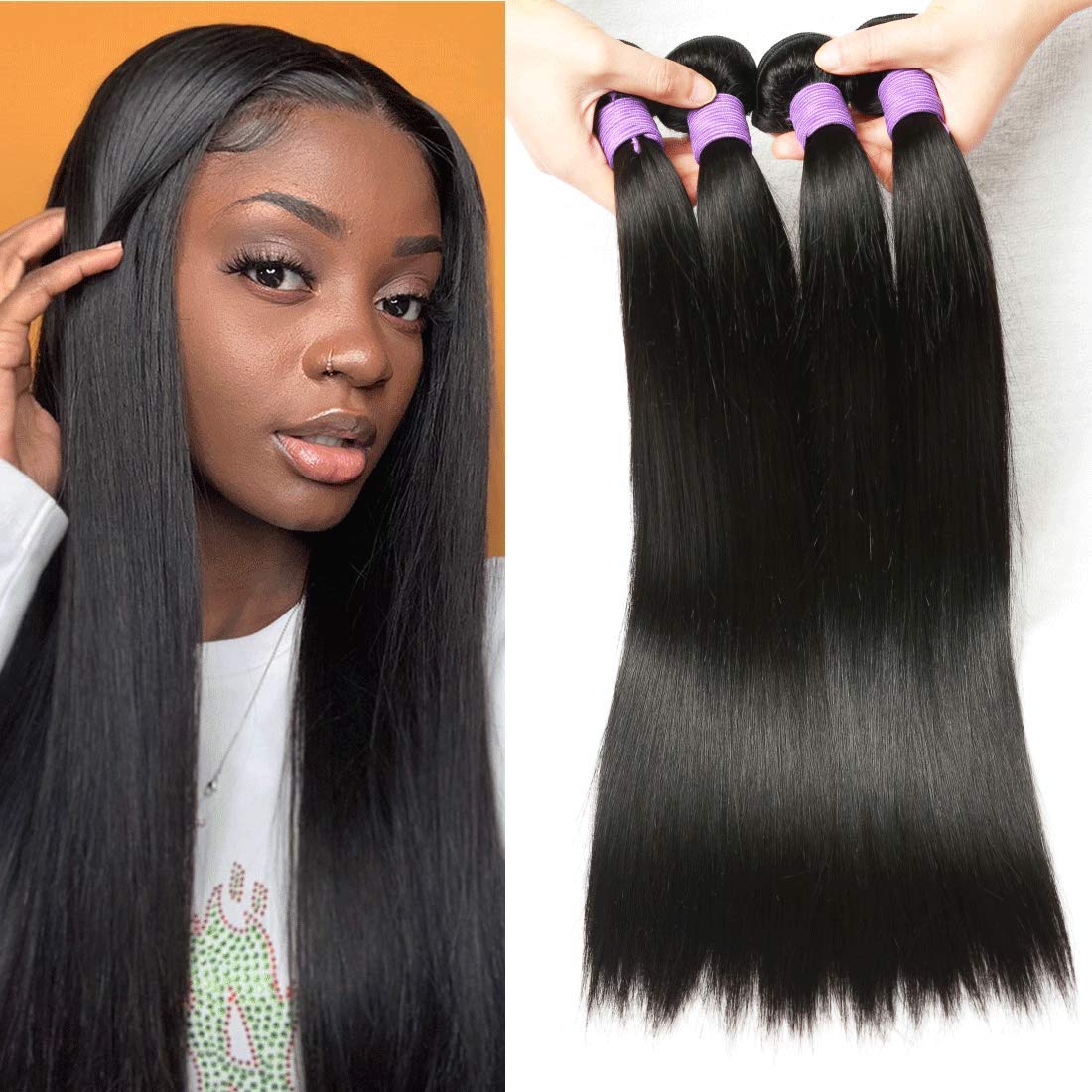 Amazon.com : Genrein Virgin Straight Human Hair Bundles - 8A Peruvian  Straight Weave Hair Human Bundles 14 16 18 20 Inches 100% Unprocessed 1B  Double Wefts Straight Hair Extensions : Beauty & Personal Care