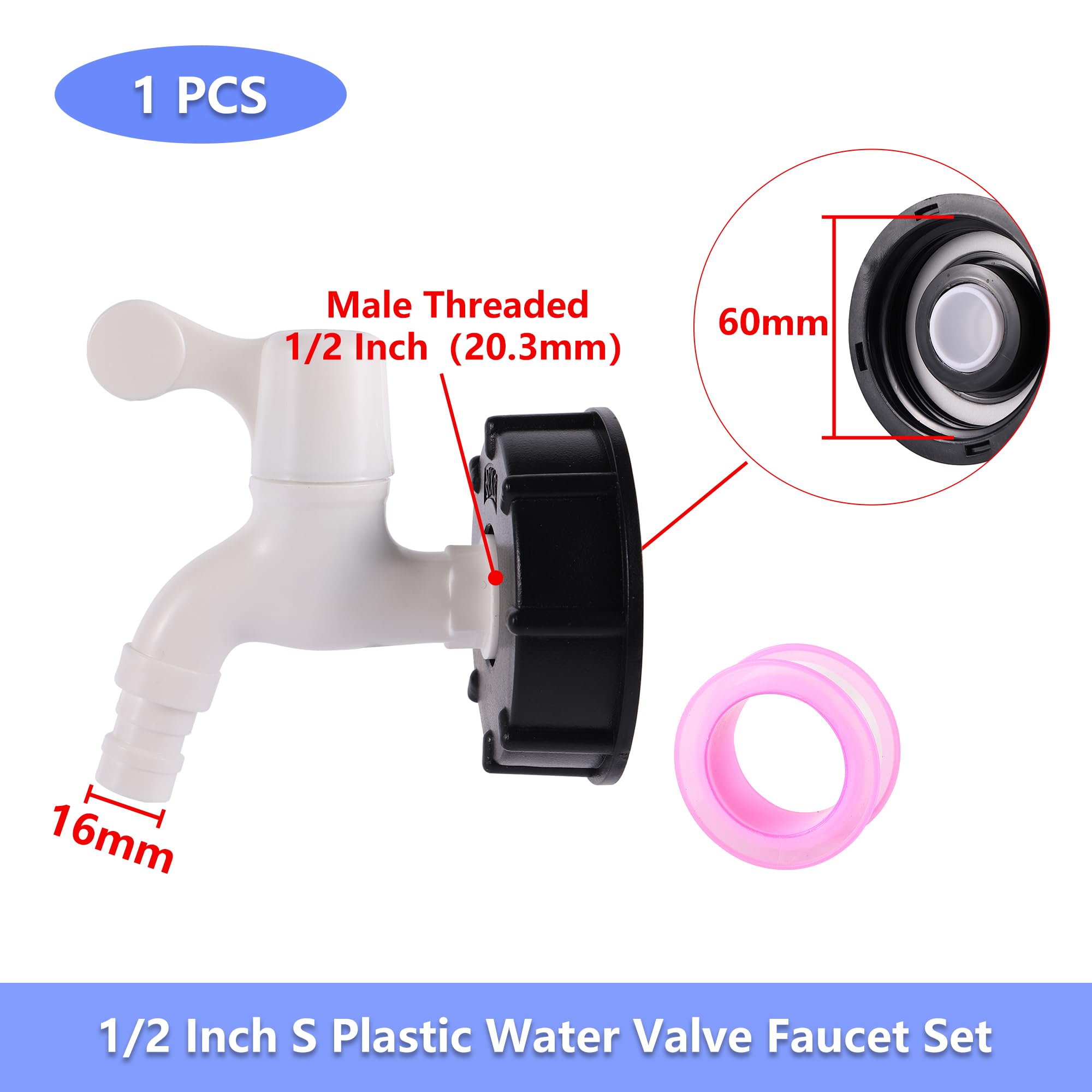 S60 1"3/4"1/2" Adapter do zbiornika IBC 1/2"3/4" Kran spustowy kranu Złącze gwintowane Części zamienne zaworów(8292)