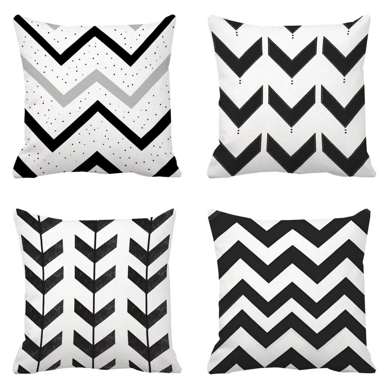 Housse coussin 65 x 65 cm lot de 4 noir géométrique imperméable pour canapé