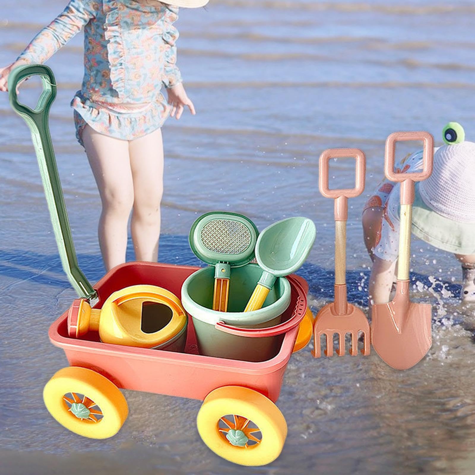 Set da Giardino per Bambini con Carretto, Ruota da Sabbia E Secchiello per L'acqua, Rosa