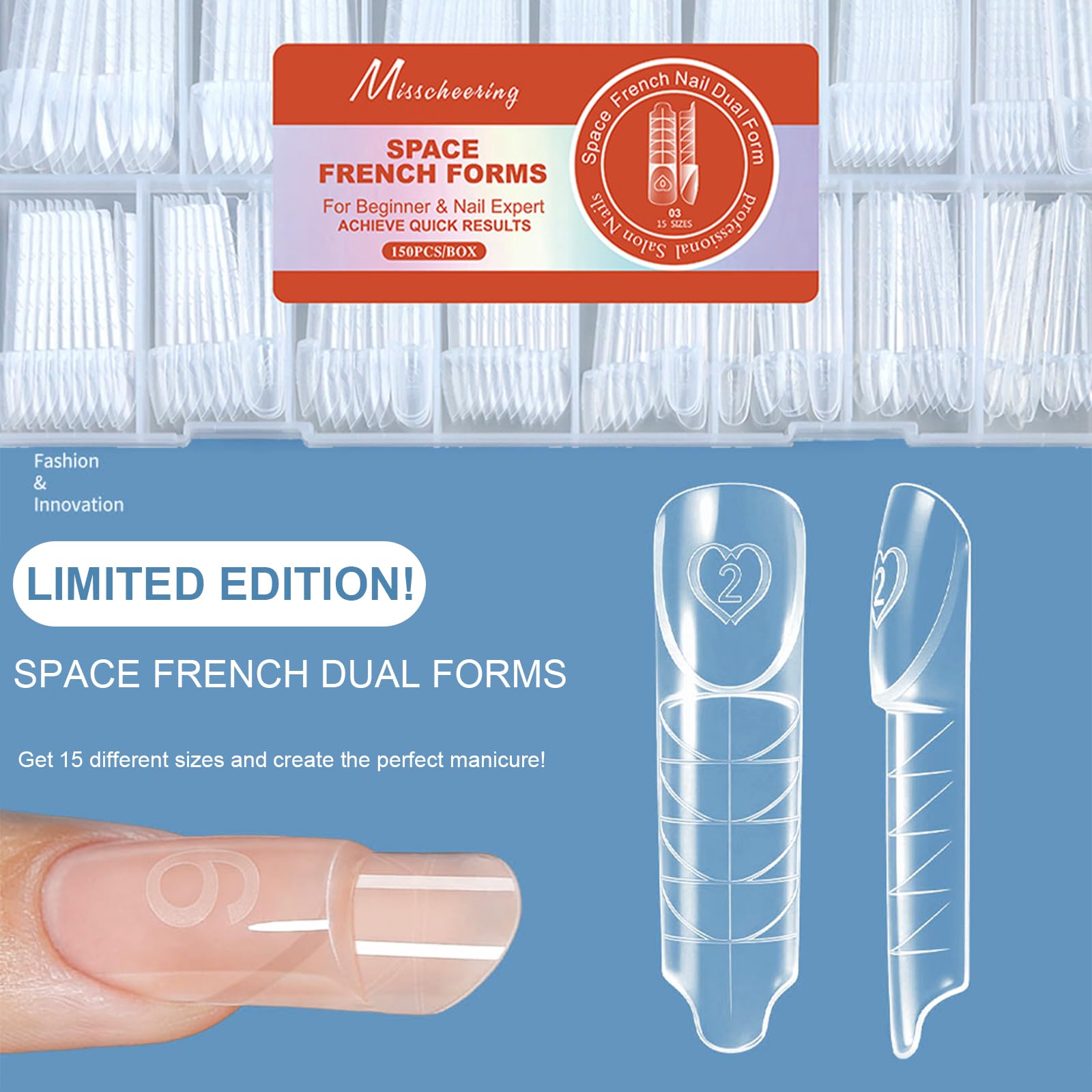 150 Pezzi 3D Reverse French Dual Form, 3D Manicure Francese, 15 Misure Forme Riutilizzabili, per Poly Gel, Builder Gel, Nail Extension DIY e Uso Professionale