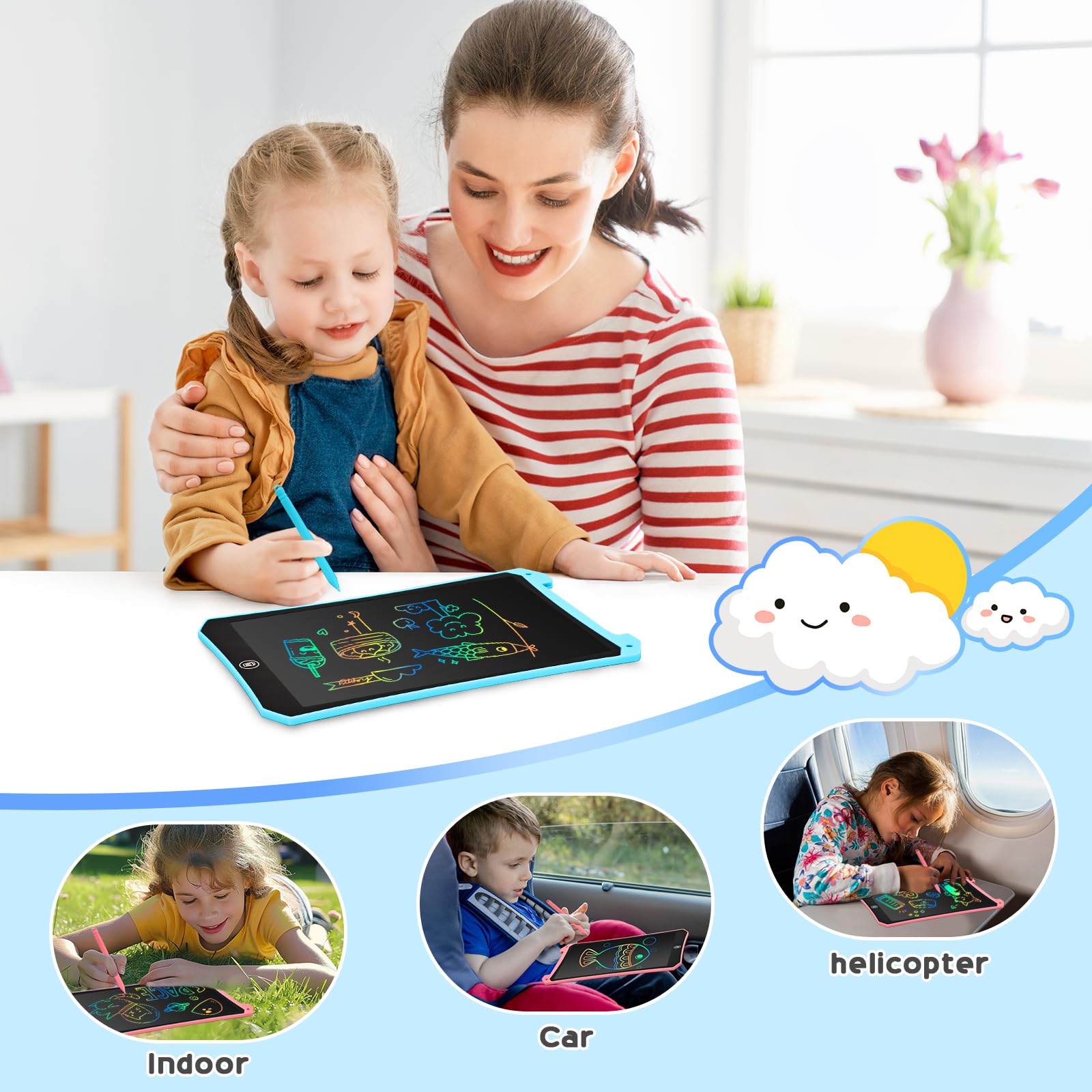 BlueSwan Tablette Dessin Enfant 8.5 Pouces, LCD Tablette Magique Enfant, pour 2-13 Ans, Jouet de Voyage en Avion ou en Voiture, Cadeau de Rentrée, d'anniversaire, Noël, Bleu - 5