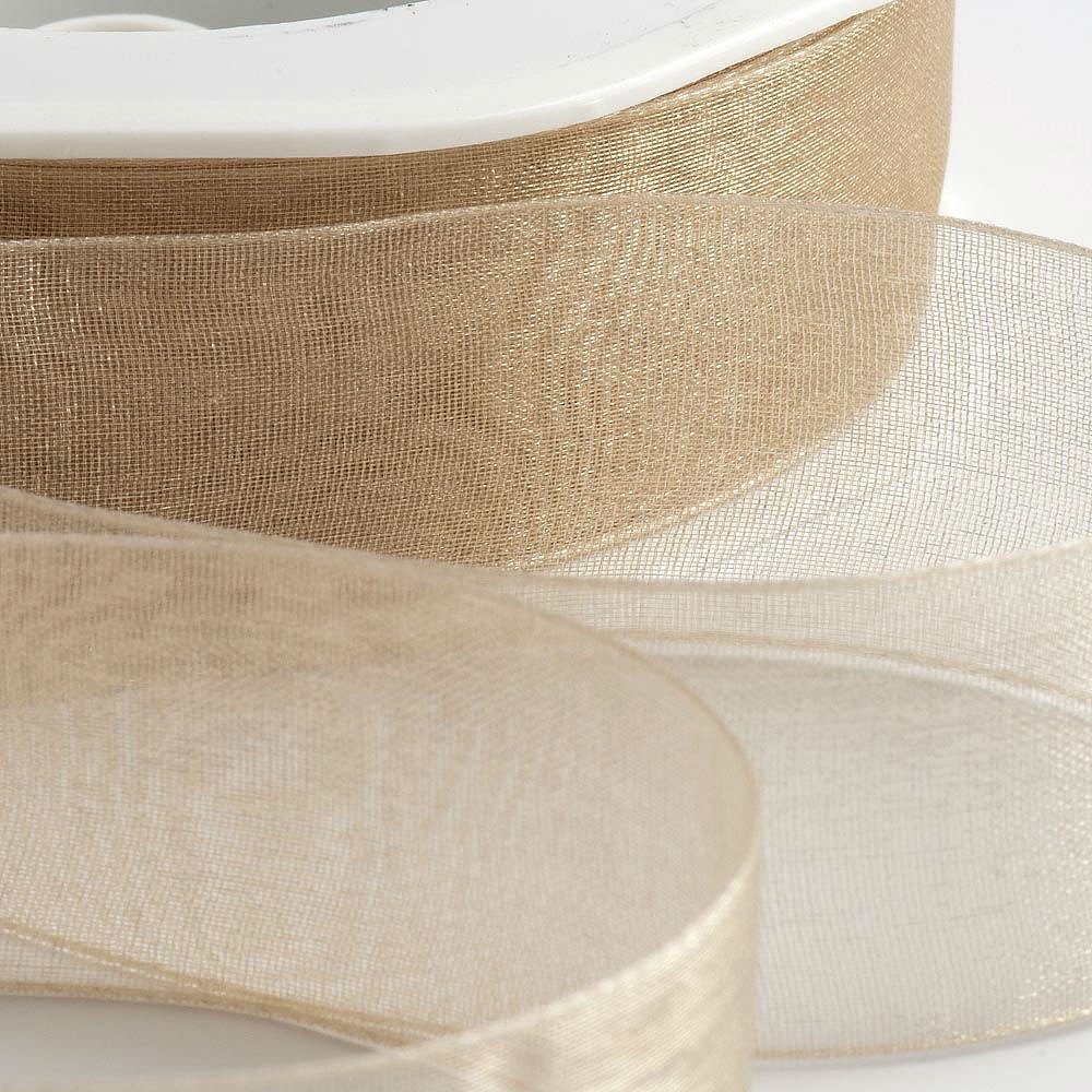 Italian Options Organza Chiffon Ribbon, 15mm x 20 Metre Roll, Beige