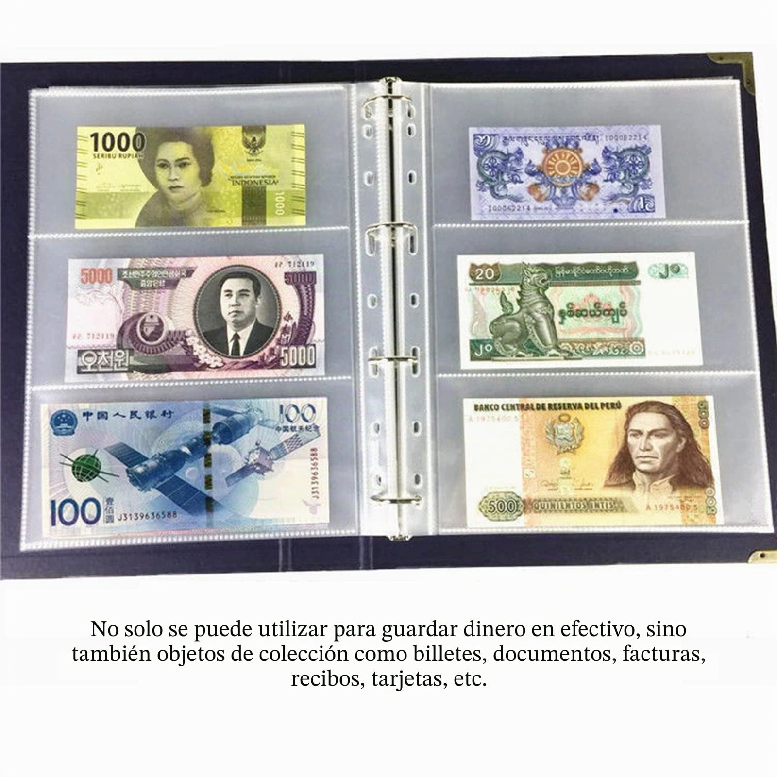 Funda Para Monedas De Bolsillo 3 Compartimentos, álbum De Billetes Y Estampillas, Protector De Colección Con 10 Hojas De 195x86mm, Organizador De Papel Moneda