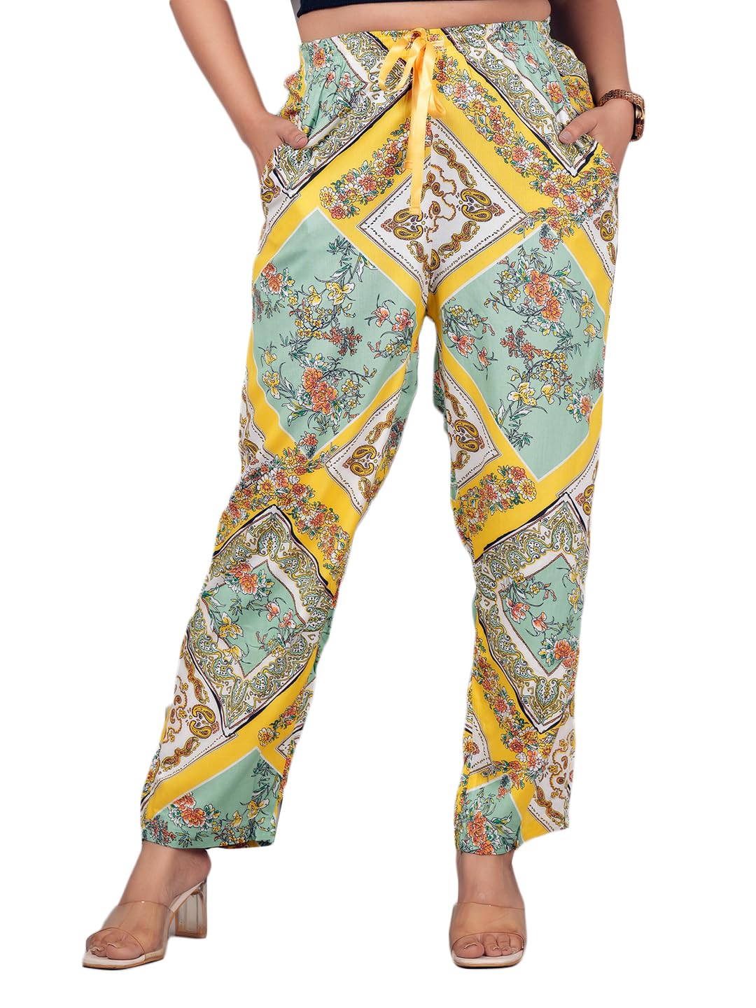 Women’s Pure Cotton Woven Pyjama | Mid Rise Relaxed Fit Elasticated Drawstring Waistband & Side Pocket | Comfortable Lounge, Sleepwear & Casual Bottom Wear(PY-88542MULTI)-picture-15