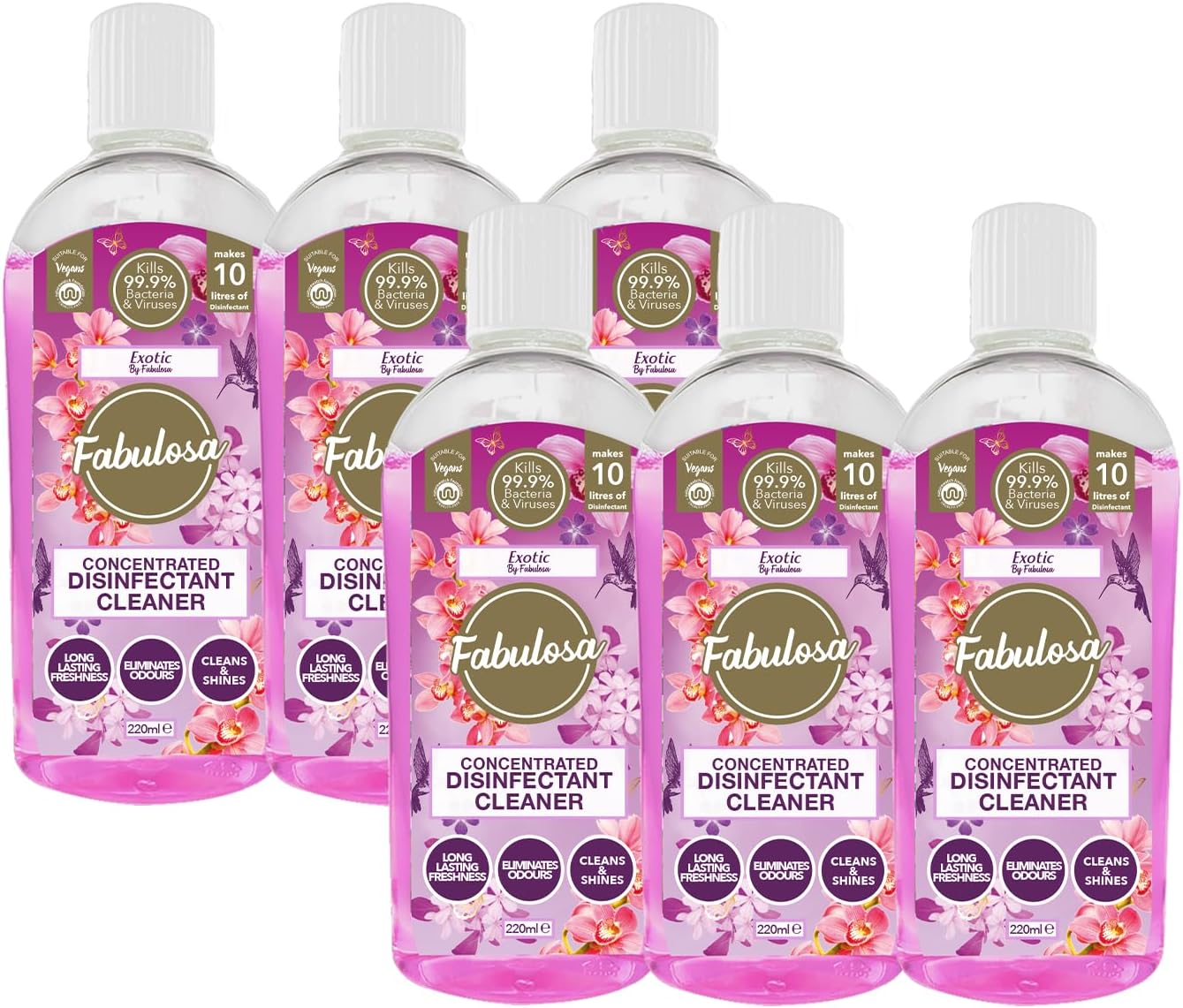 Fabulosa 4 in 1 Concentrated Antibacterial Disinfectant All Purpose Cleaner, 220ml, 6 pack, Exotic