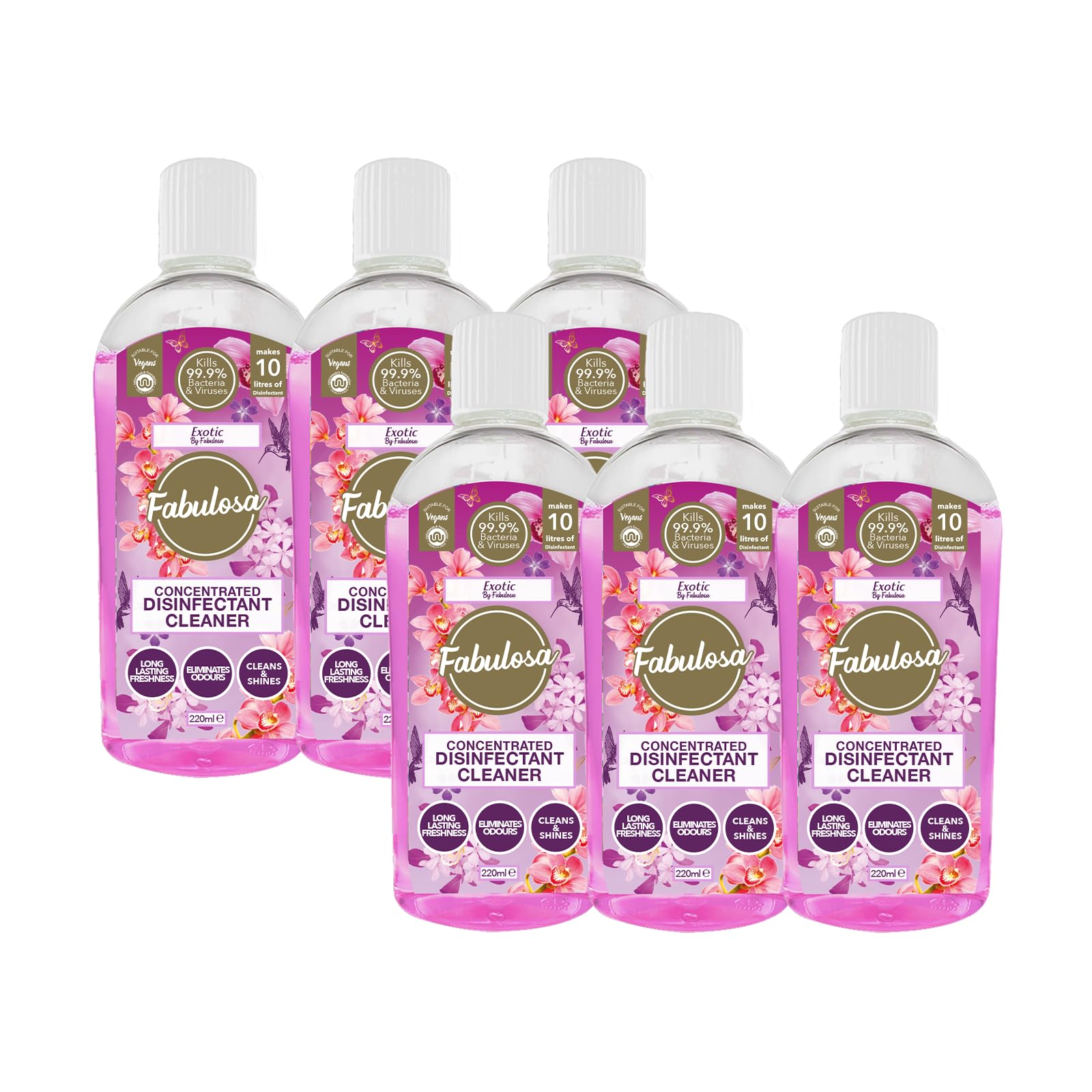 Fabulosa 4 in 1 Concentrated Antibacterial Disinfectant All Purpose Cleaner, 220ml, 6 pack, Exotic