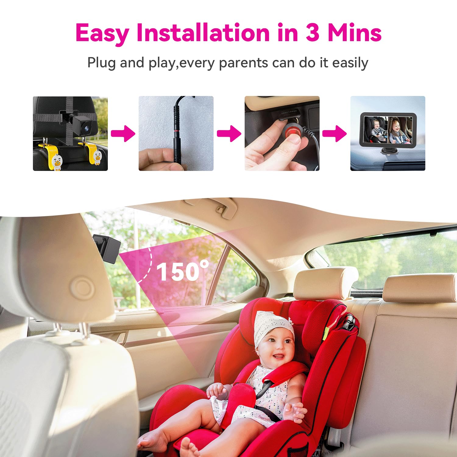 Caméra Voiture Bébé 7 Pouces - Vision Nocturne IR 1080p Grand Angle 178° - Écran HD IPS Pour Sécurité Et Tranquillité