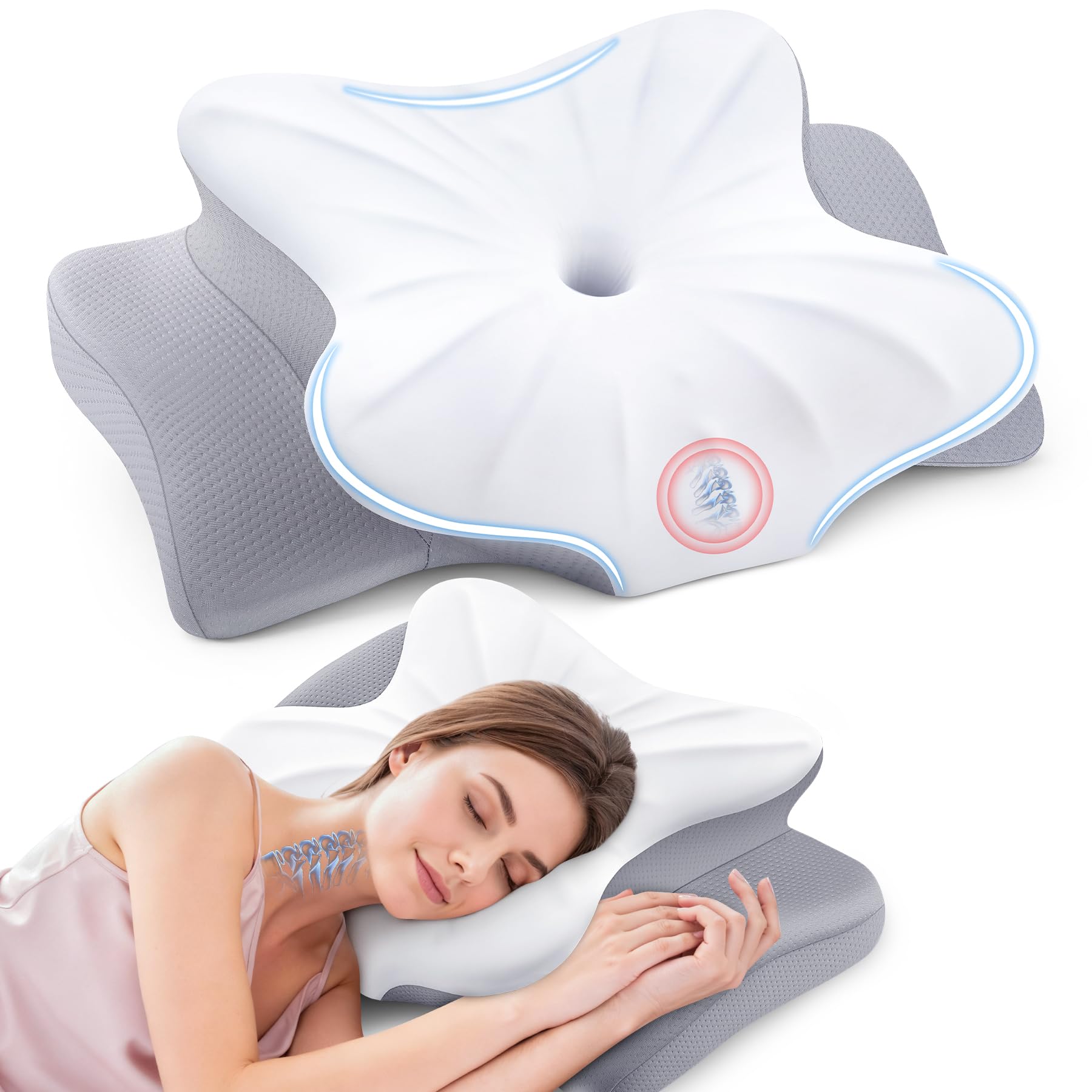 Subtail Cuscino cervicale in memory foam, cuscino ergonomico Cervical per alleviare la pressione e alleviare il dolore al collo, cuscino rinfrescante con rivestimento rimovibile