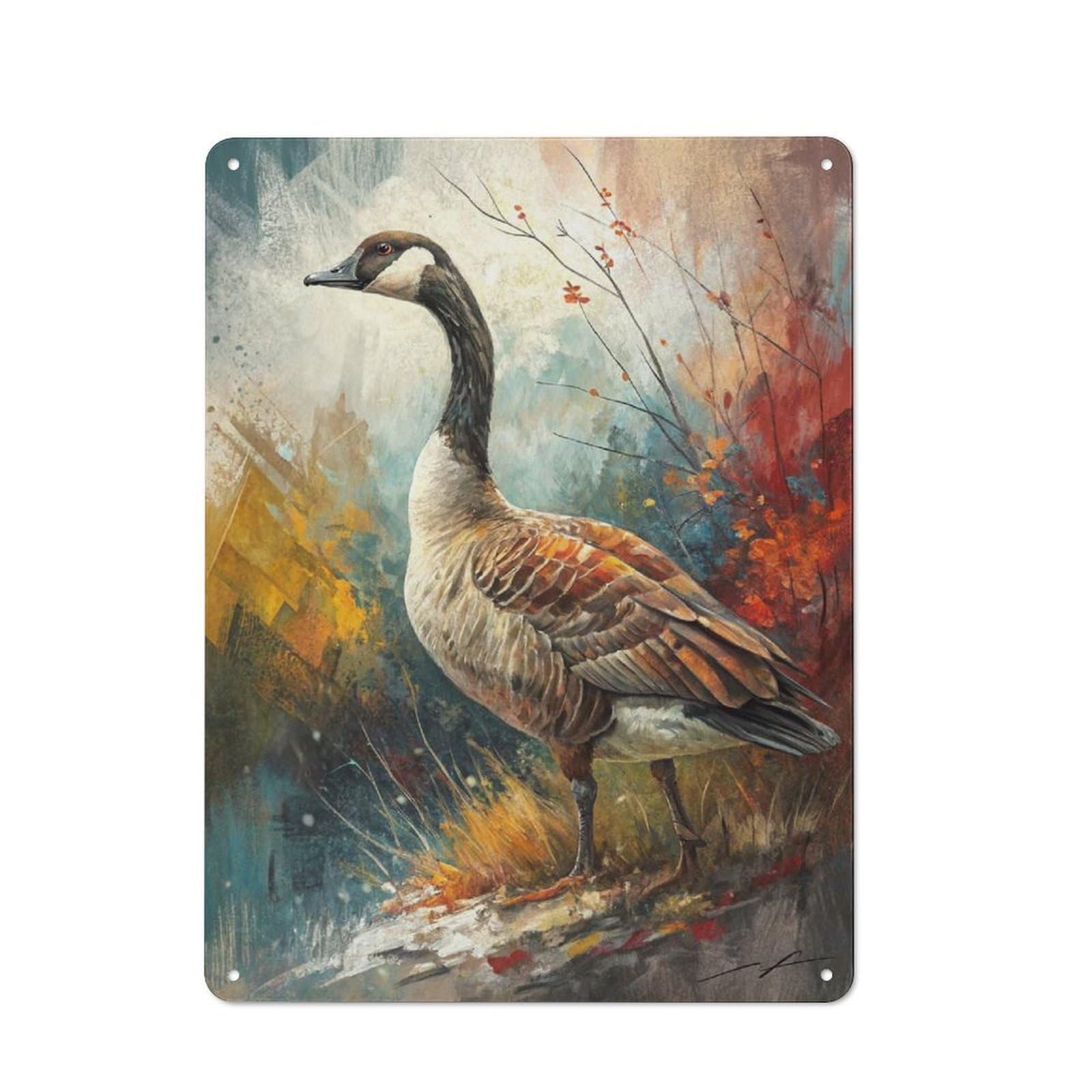Junmoney Style-2 Casual Goose Portrait In Autumnal Setting Shed Metal Sign 40X30cm, Shed Wall Decor For Greenhouse, Garden Room, Cafe Or Entryway