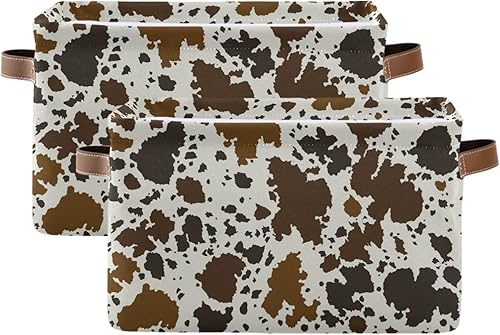Miniatura 2 de xigua Cesta de almacenamiento rectangular de lona con estampado de vaca con asas para el hogar, oficina, libros, guardería, juguetes para niños,