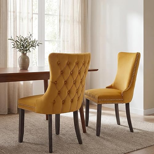 Miniatura 13 de Juego de 6 sillas de comedor de terciopelo beige, Silla tapizada de tela para cocina y comedor, sillas de comedor modernas de mediados de siglo,