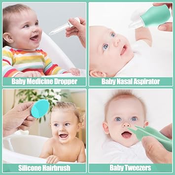 Baby Healthcare and Grooming Kit for Newborn Kids, 24PCS Upgraded Safety Baby Care Kit, Newborn Nursery Health Care Set, Baby Care Products (Green)