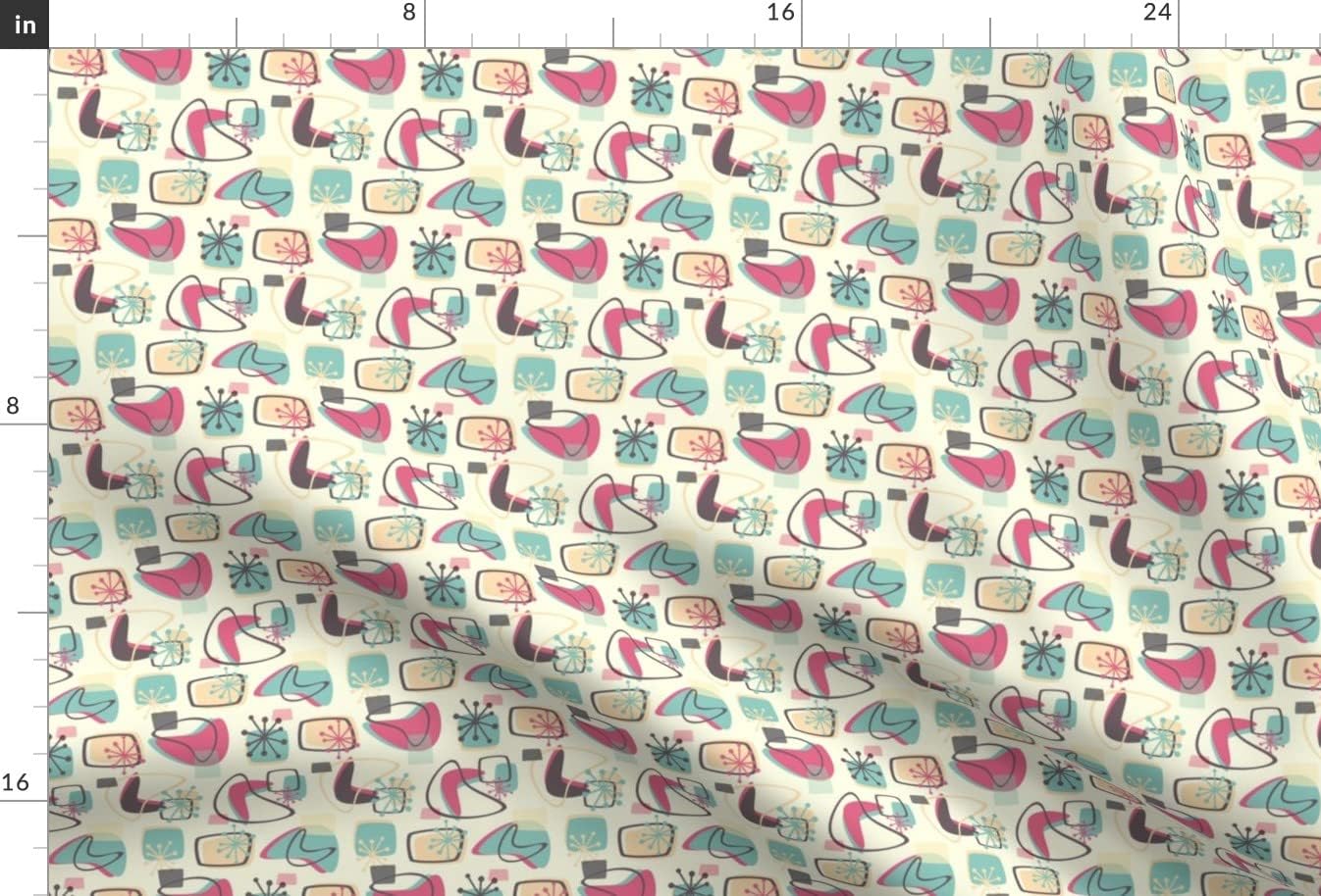 Spoonflower Fabric - Faded Mid Century Vintage Retro 1950S Printed on Chiffon Fabric by The Yard - Sewing Fashion Apparel Dresses Home Decor