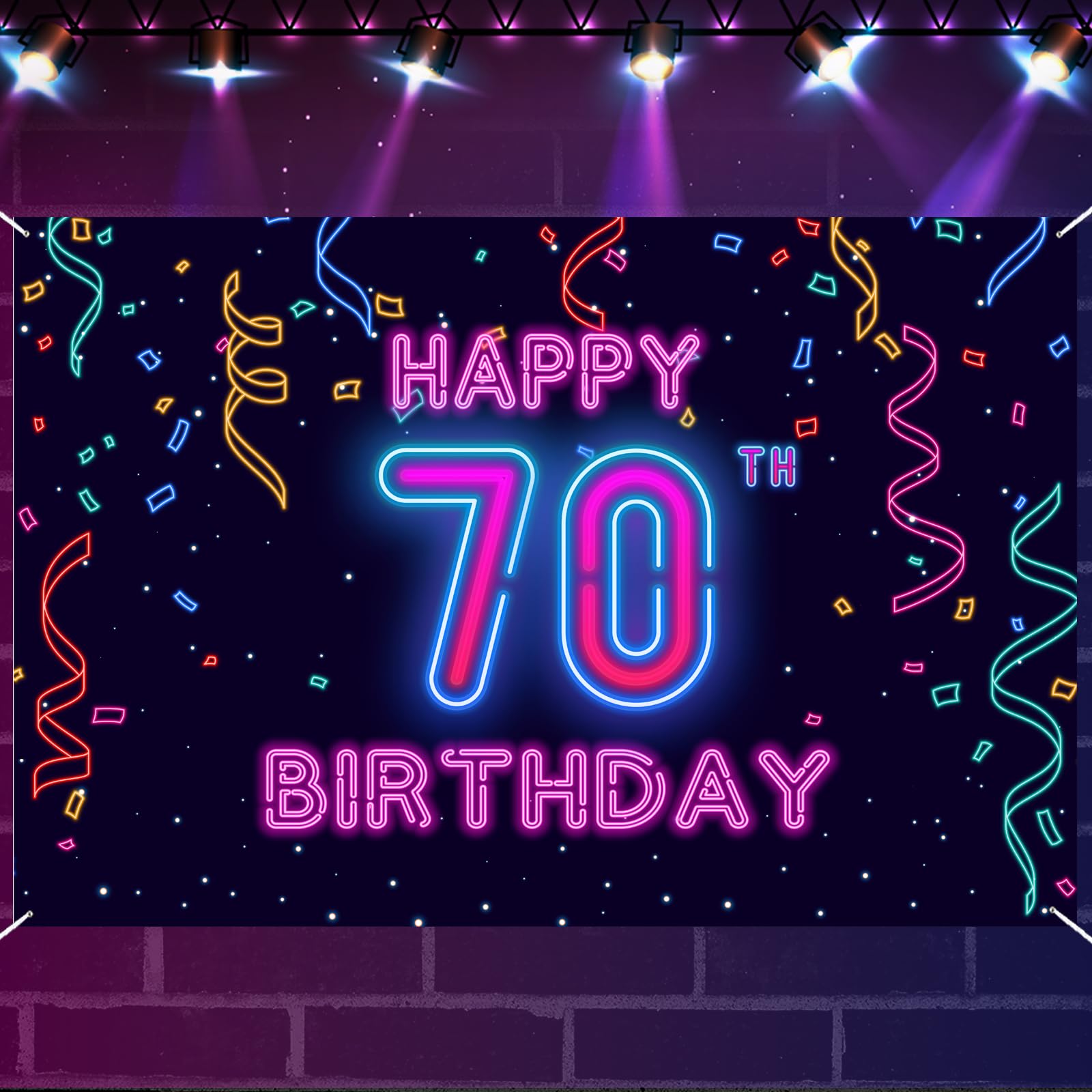 70th Neon Happy Birthday Banner Let’s Glow Banner Backdrop Decorations for Girls Boys Women Men Cheer to 70 Years Neon Themed Birthday Party Photography Background Glow Party Supplies