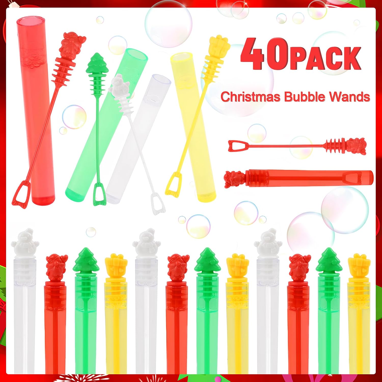 LOAVER 40 Pack Christmas Bubble Wands Bulk for Kids,Christmas Mini Bubbles Party Favors Toys for Xmas Themed Party Goodie Bag Stuffers Home Gathering Classroom Prizes