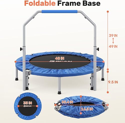 Miniatura 8 de BCAN 4048" Foldable Mini Trampoline Max Load 330lbs440lbs, Fitness Rebounder with Adjustable Foam Handle, Exercise Trampoline for Adults