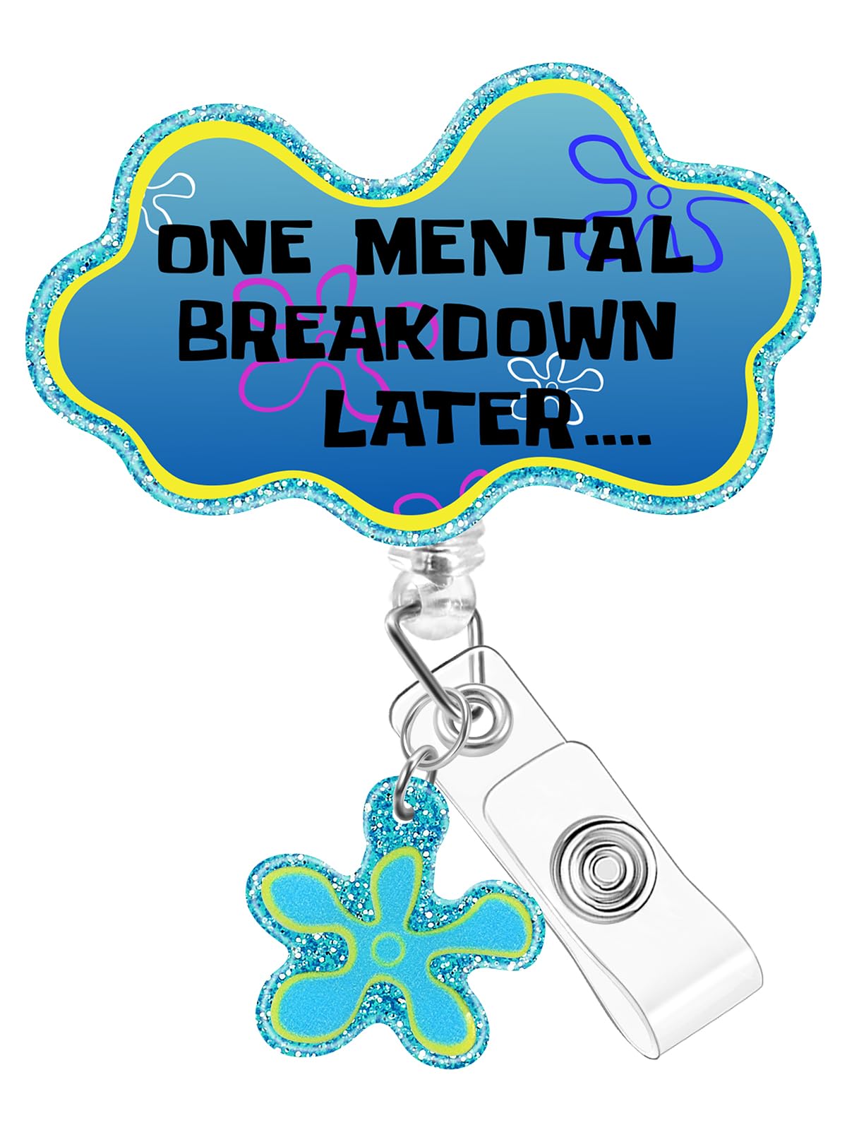 Plifal Badge Reel Holder Clip - Funny One Mental Breakdown Later Retractable ID Name Card Badge Reel with Charm Alligator Clip, Office Nurse Nursing Medical Worker Student Accessories Gifts
