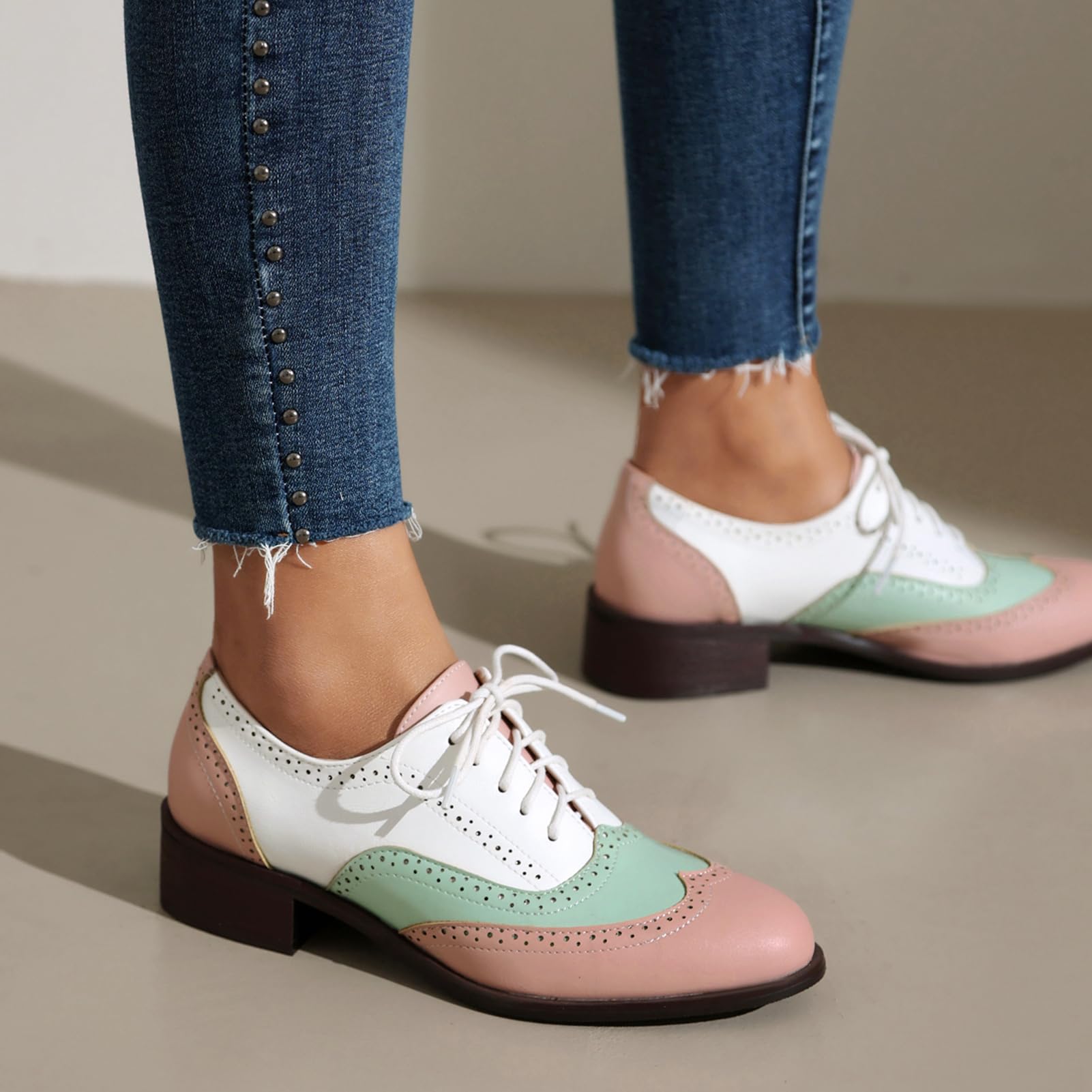 Unisexo Oxford Zapatos Mujer Two Tone Perforated Wingtip Brogue