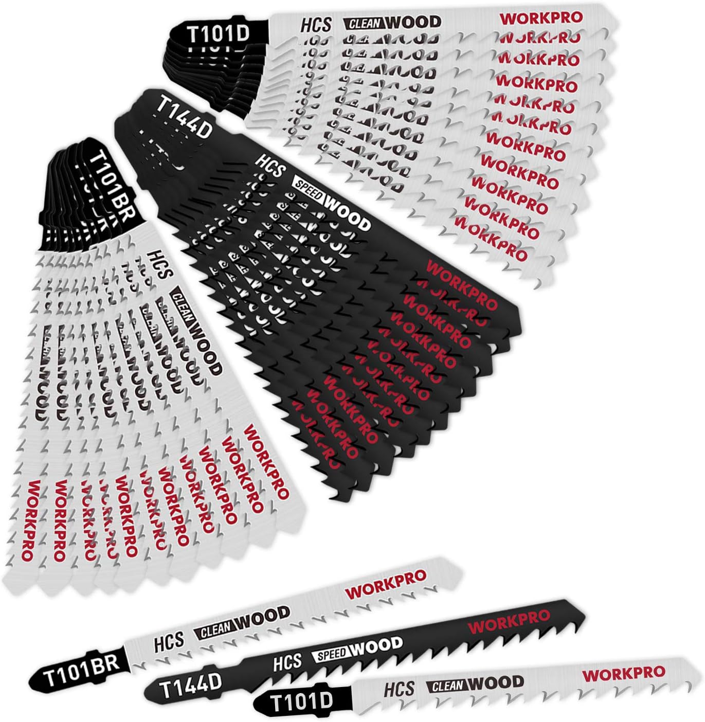 WORKPRO 36-Piece Woodworking Jig Saw Blade Set, T-Shank, Assorted Blades for Fast and Clean Wood Cutting