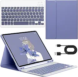 Capa com Teclado Universal para iPad 10.2' (7ª/8ª/9ª Geração), iPad Air 3 (10.5') e iPad Pro 10.5' (2017) - Teclado Bluetooth Destacável com Porta-Lápis, Capa Fólio Protetora (violeta)