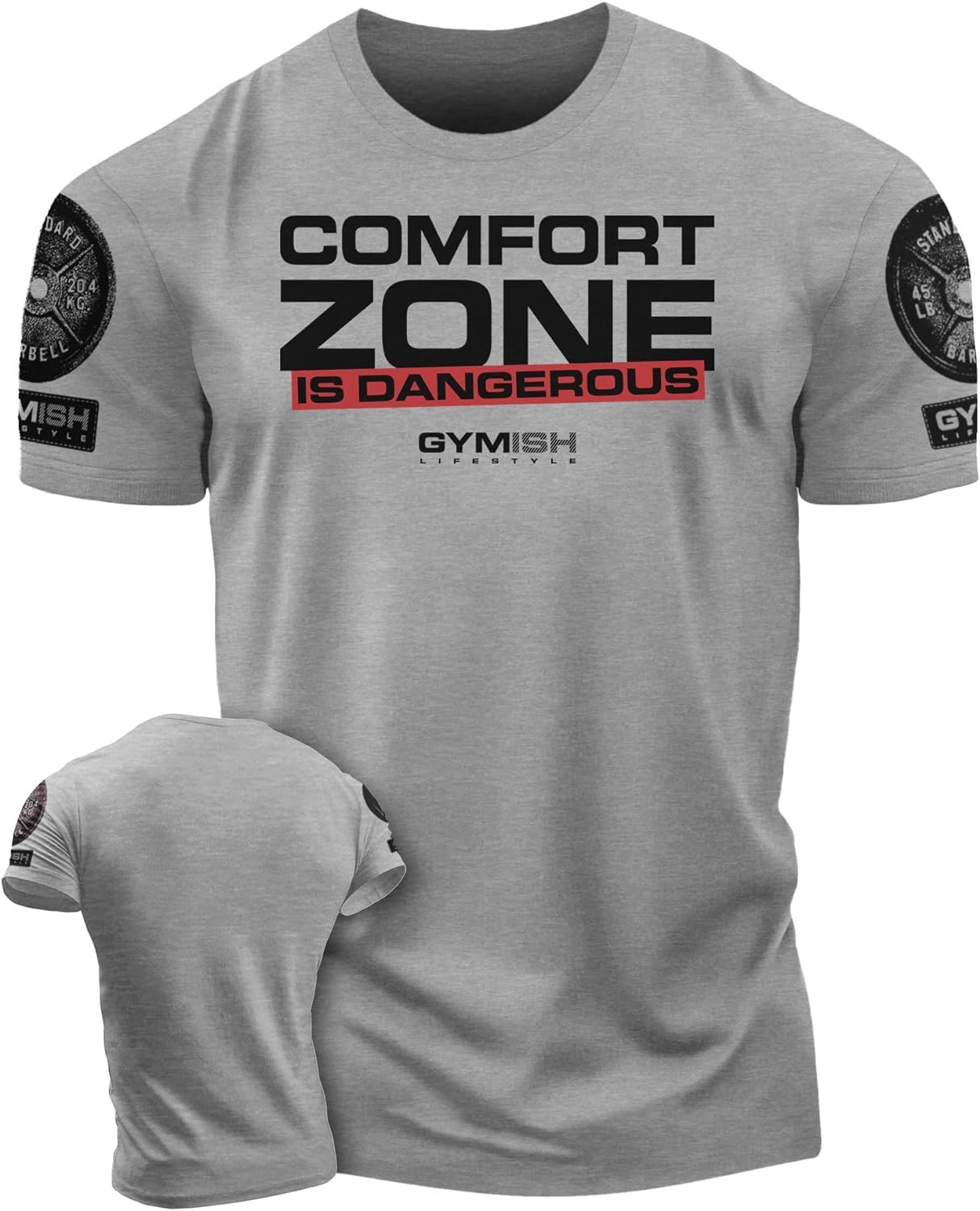 Comfort Zone is Dangerous Inspirational Workout Lifting Tshirt for Men (LG, Comfort Zone Grey)