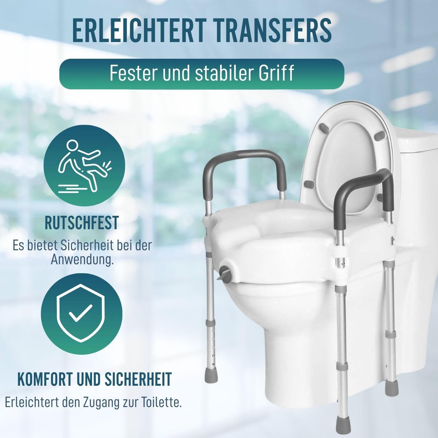 OrtoPrime WC Sitzerhöhung mit Armlehnen und verstellbaren Beinen – Toilettenerhöhung Senioren rutschfest & bequem – Universal WC Aufsatz für sicheres und Komfortables Sitzen
