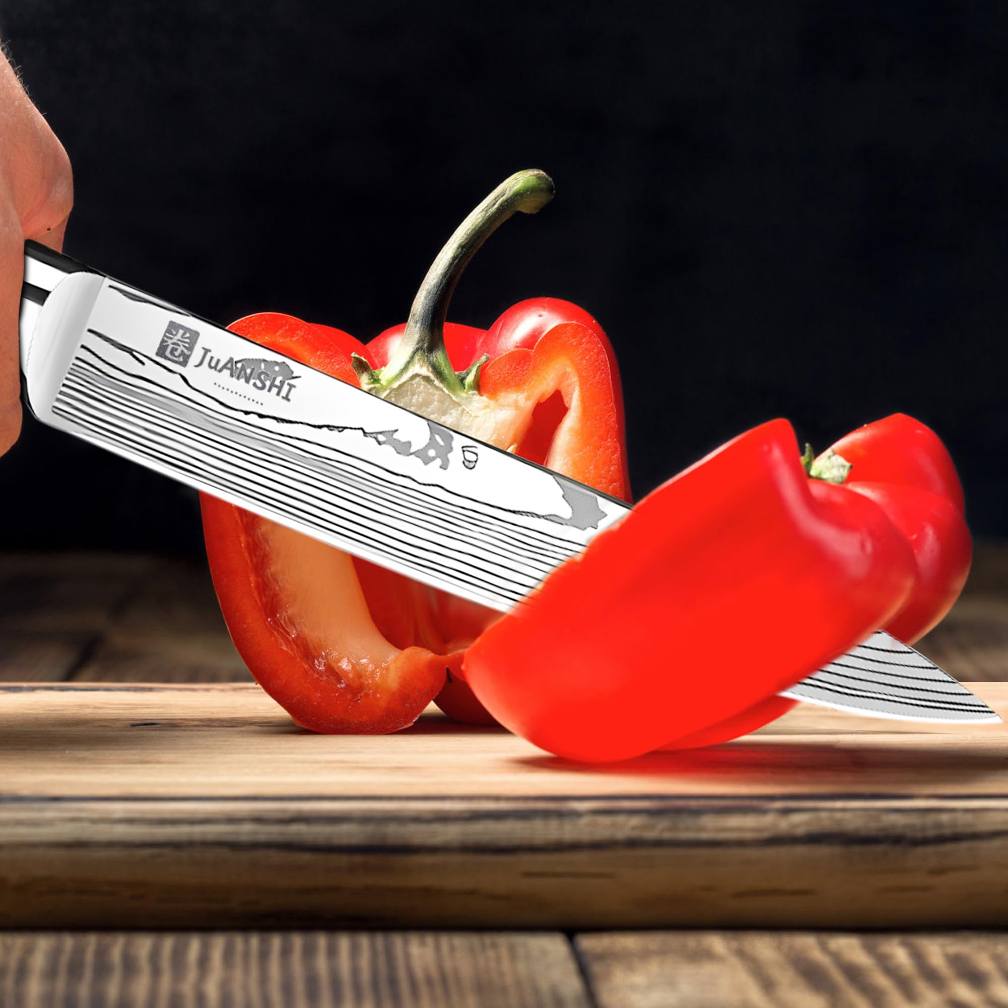 JUANSHI Coltello da carne professionale, lunghezza lama 20,0 cm, coltello da chef in acciaio inossidabile di alta qualità ad alto contenuto di carbonio, ideale per casa e ristorante