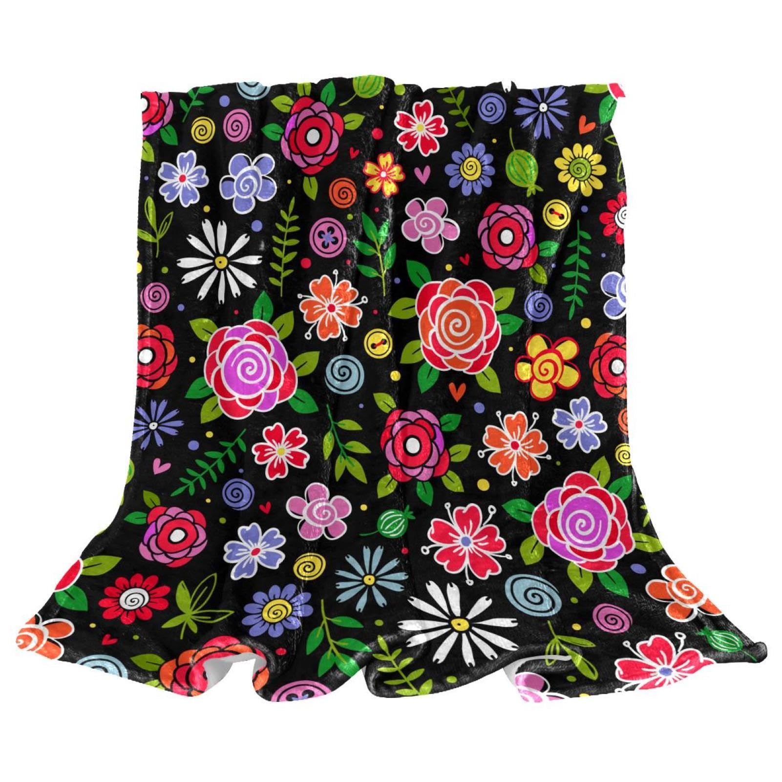 Couverture polaire fleurs 150x130 cm jeté de canapé en microfibre douce