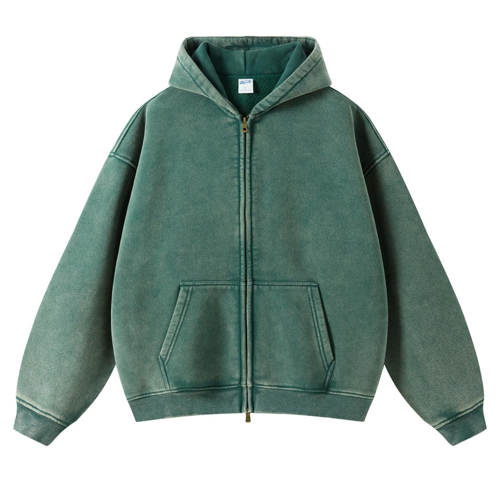 HOTIAN Herren Oversized Hoodie Pullover Vintage Fleece Pullover Acid Wash Basic Warm Kapuzenpullover mit Reißverschluss Streetwear